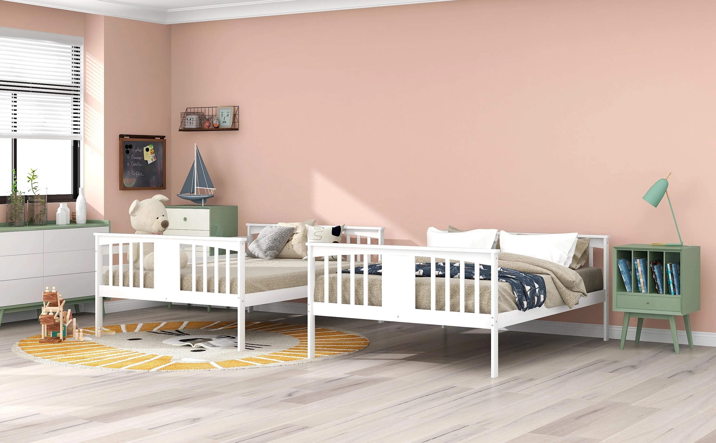 Dcenta Full over Full Bunk Bed with Ladder for Bedroom, Guest Room Furniture-White