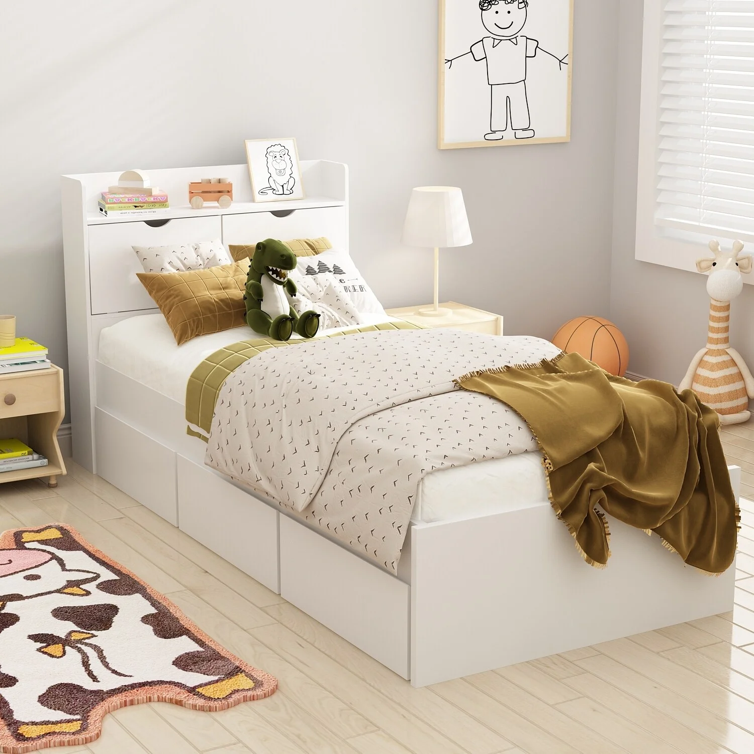 Timechee Twin Bed Frame with 3 Drawers And Hidden Storage Wood Frame
