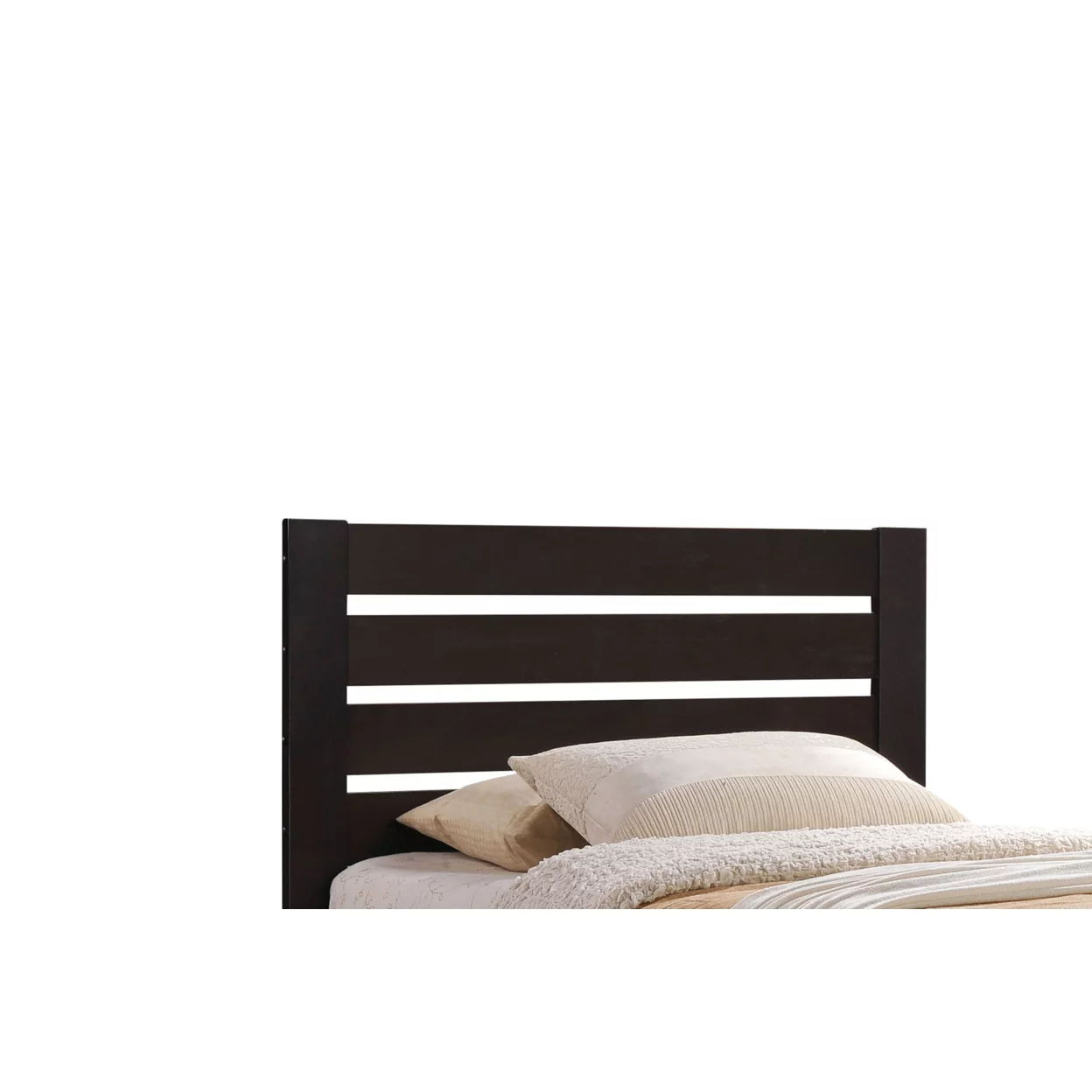 Contemporary Style Wooden Full Size Bed with Slatted Headboard, Brown- Saltoro Sherpi