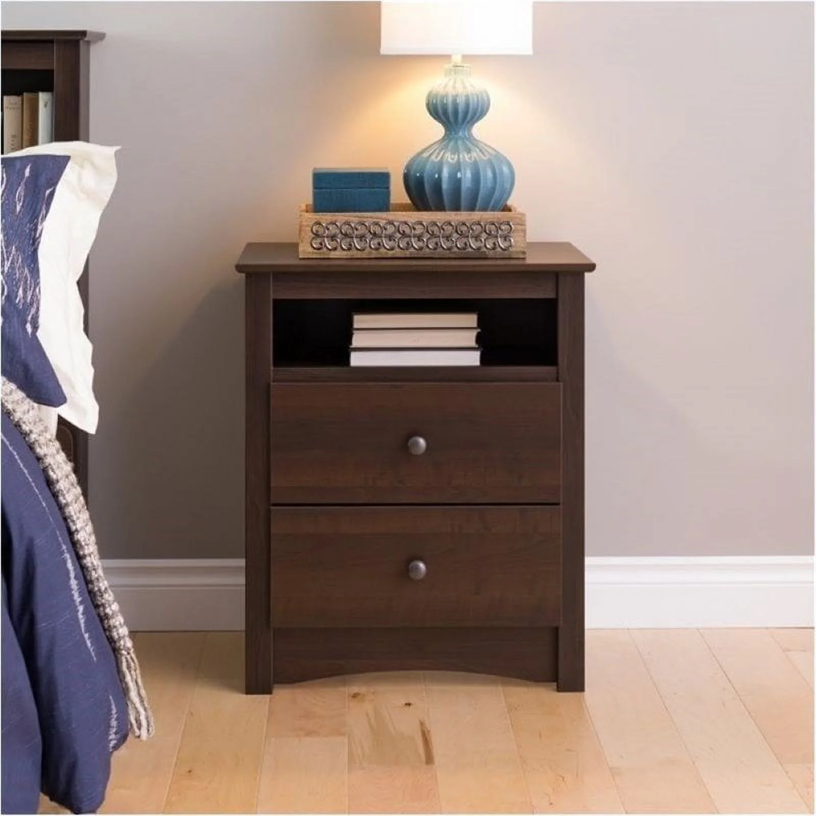 Bowery Hill Tall 2 Drawer Nightstand in Espresso