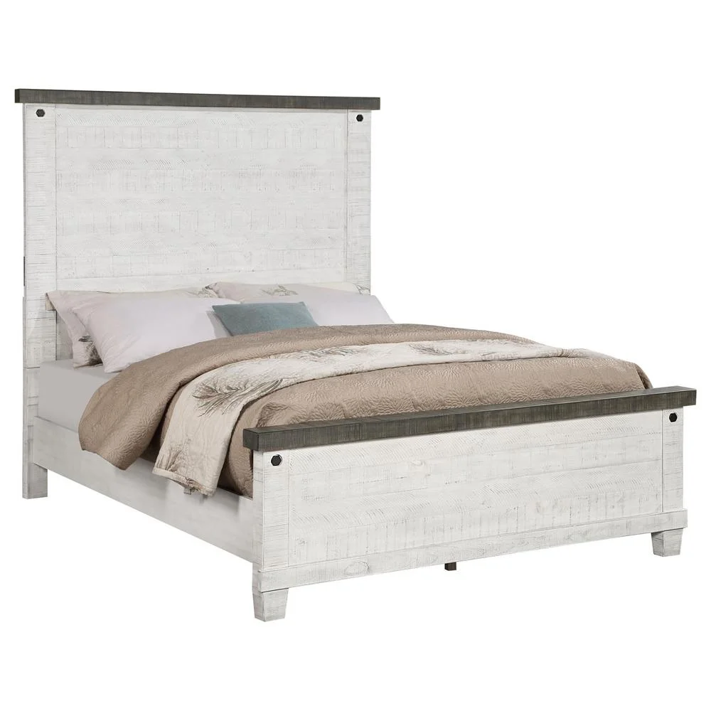 Coaster Lilith Wood Queen Panel Bed Distressed Gray and White