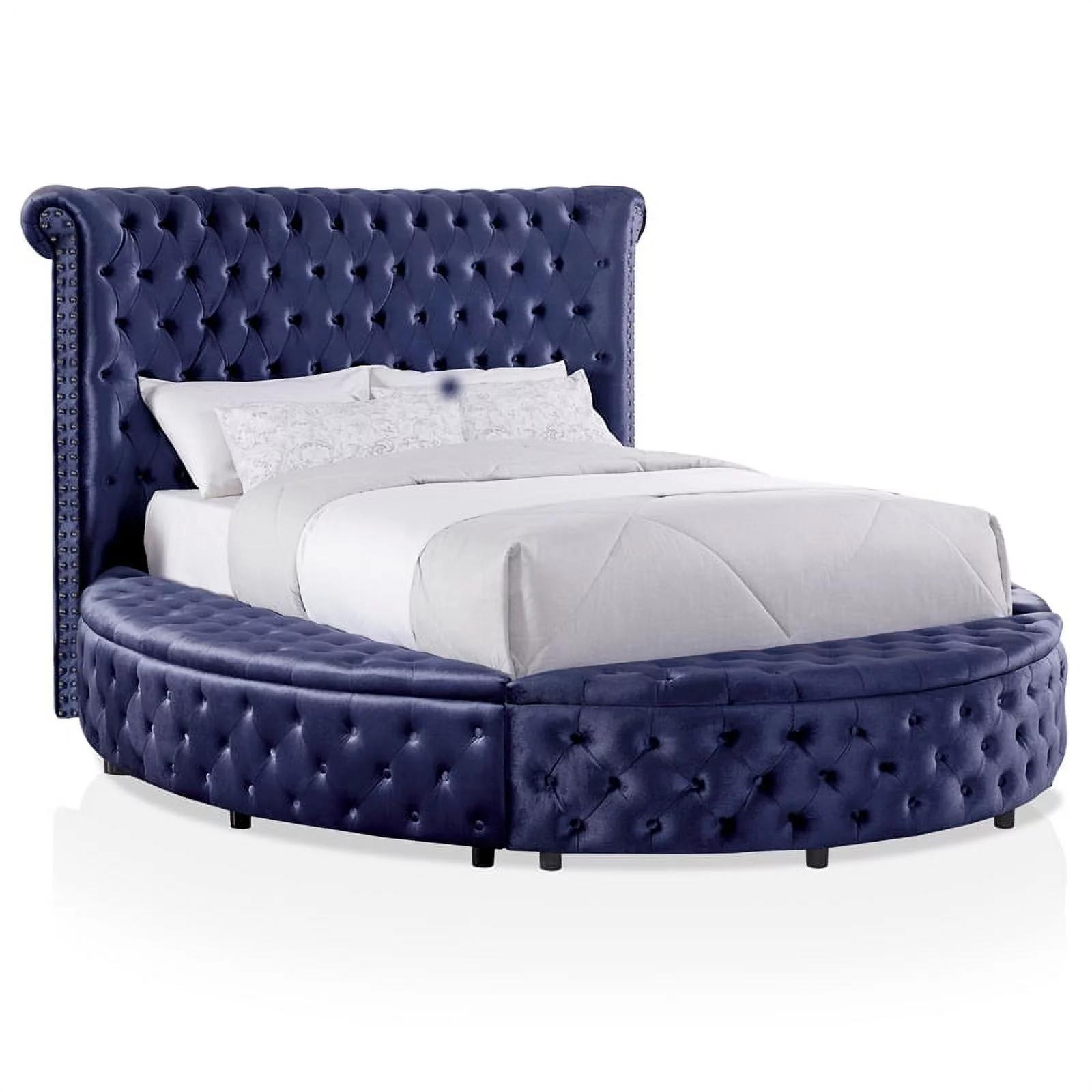 Furniture of America Vriam Glam Fabric Wingback Storage King Bed in Blue