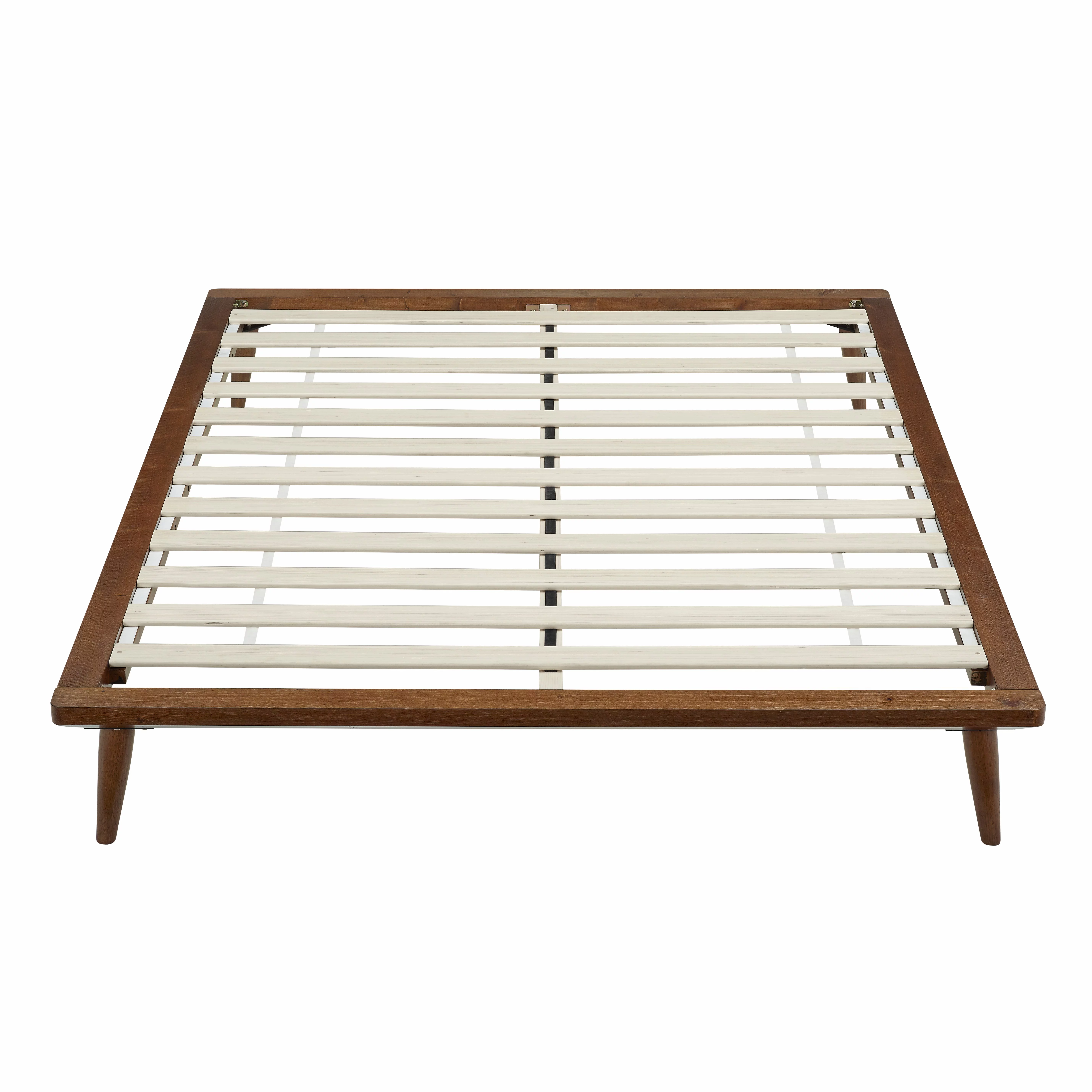 BIKAHOM Mia Wood Platform Full Bed Frame, 8.5 Inch Solid Wood Platform Bed with Under Bed Storage Space, No Box Spring Needed, Strong Wooden Slat System, Easy Assembly, Bedroom Furniture, Walnut