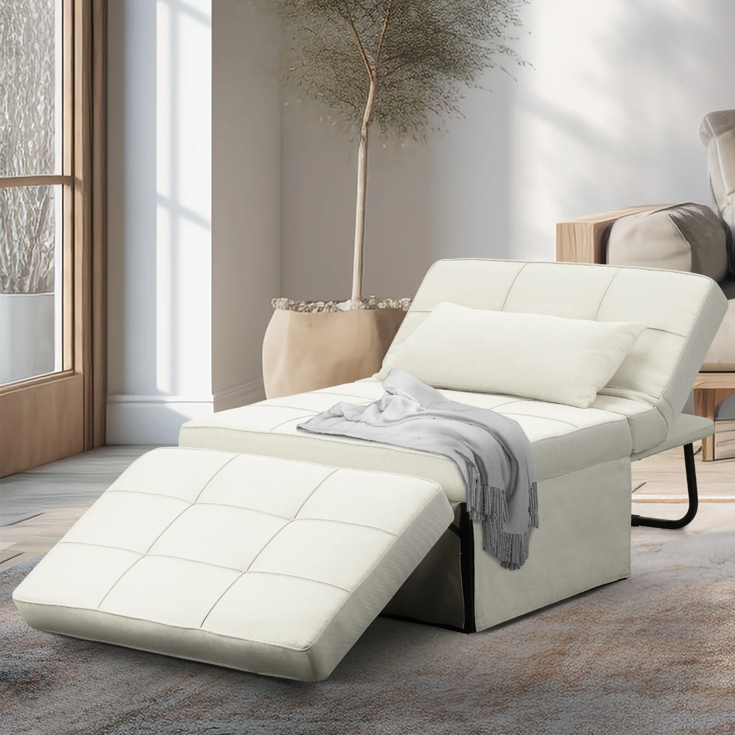Ainfox Folding Sofa Bed, 4 in 1 Daybeds Ottoman Chair Lounge Couch for Guest Sleeper, Suitable for Modern Living Room, Bedroom, Twin Size(Beige)