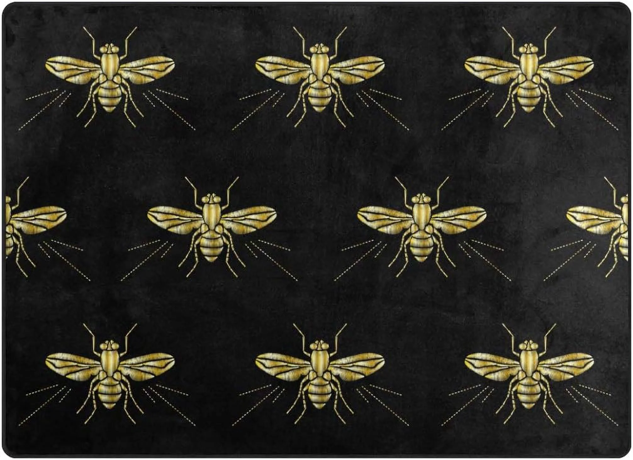 FREEAM Gold Bee Insect Black Area Rug 5x7 Soft Large Area Rugs Indoor Modern Floor Carpet No-Shedding Non-Slip Mat for Living Room Entryway Bedroom Kids Room