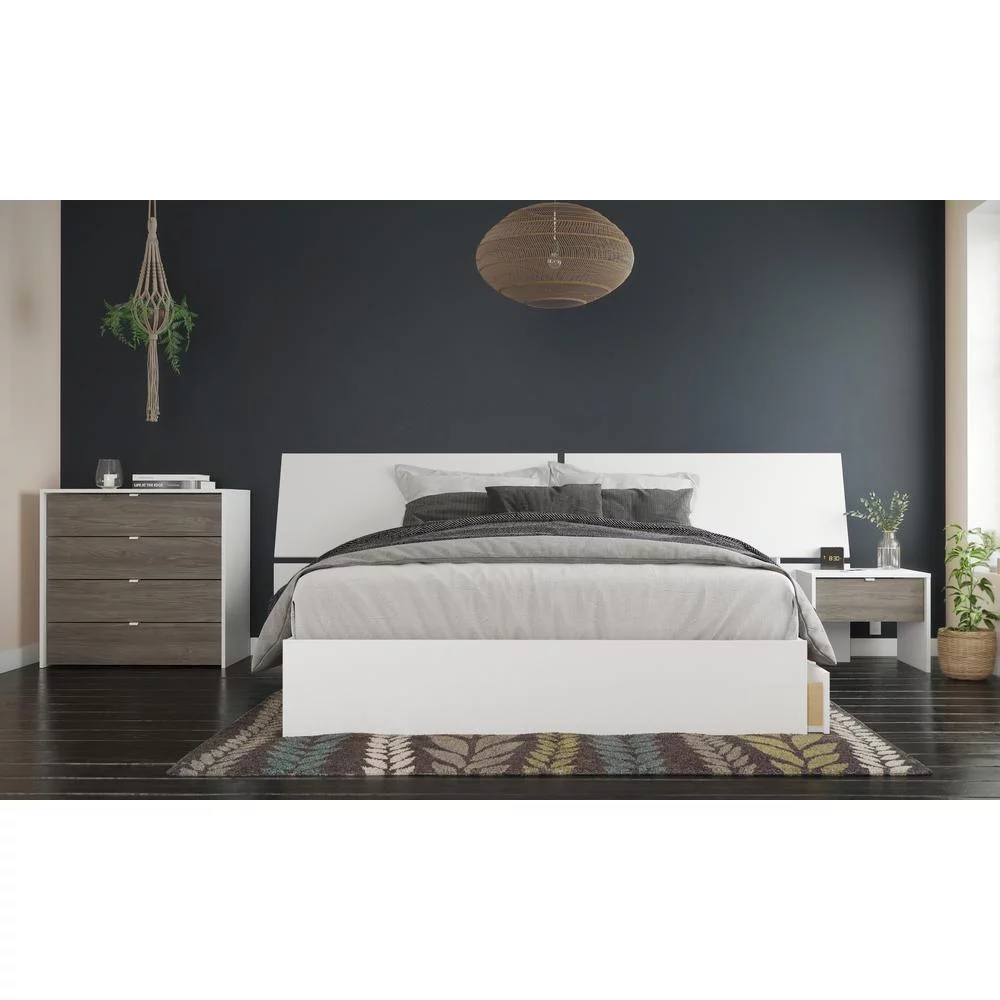 Nexera Artesia 4 Piece Queen Size Bedroom Set, Bark Grey and White