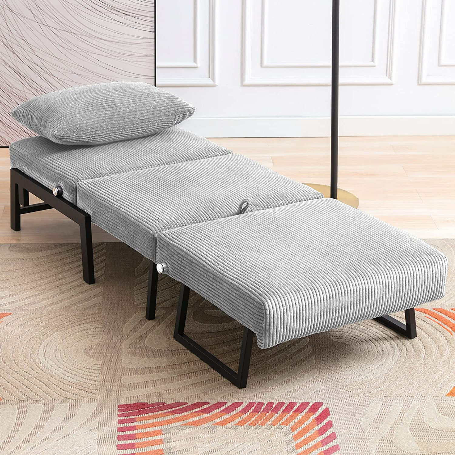 ZAFLY ZAFLY Velvet Futon Sofa Bed, Convertible 2 in 1 Pull Out Sleeper Couch for Living Room - Light Gray
