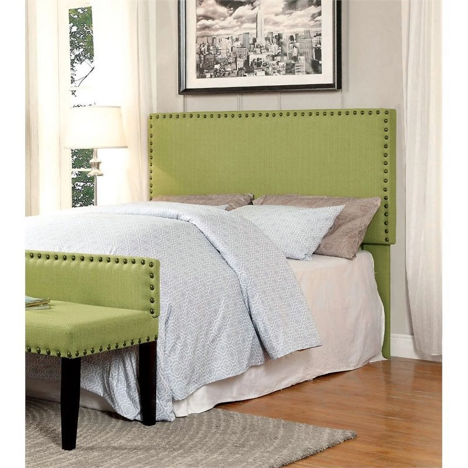 Furniture of America Manetta Fabric Upholstered Full/Queen Headboard in Green