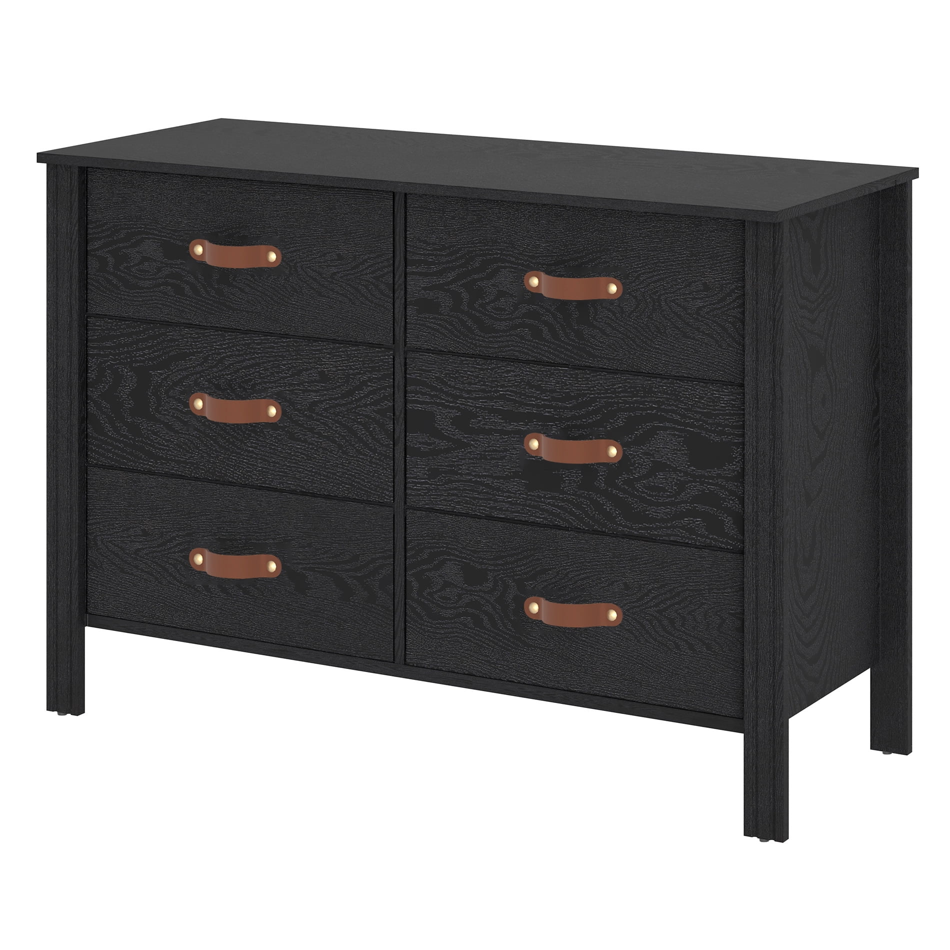 Dresser for Bedroom, Wood Dresser with 6 Drawers, Storage Cabinet for Living Room, Hallway, Black