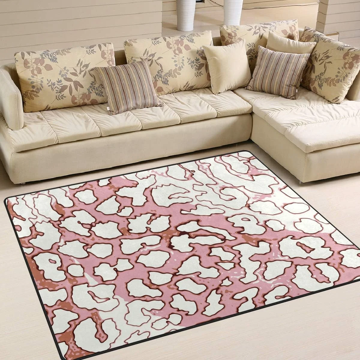 FREEAM Pink Animal Skin Leopard Area Rug 5x7 Soft Large Area Rugs Indoor Modern Floor Carpet No-Shedding Non-Slip Mat for Living Room Entryway Bedroom Kids Room