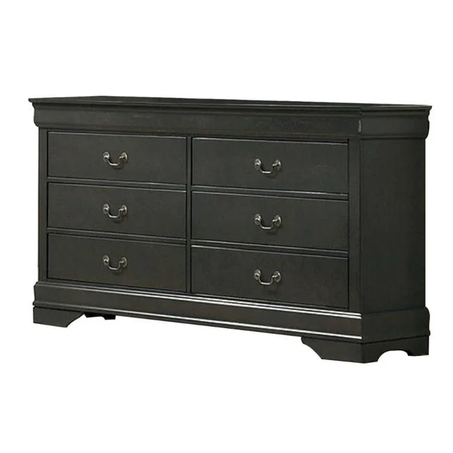58 in. Ryla Wide Dresser Chest with 6 Drawers & Metal Handles, Solid Gray Wood