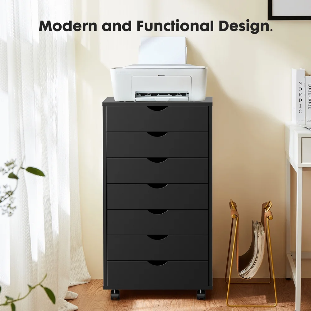 Yone jx je 7 Drawer Chest - Storage Cabinets with Wheels Dressers Wood Dresser Cabinet Mobile Organizer Drawers for Office,Black