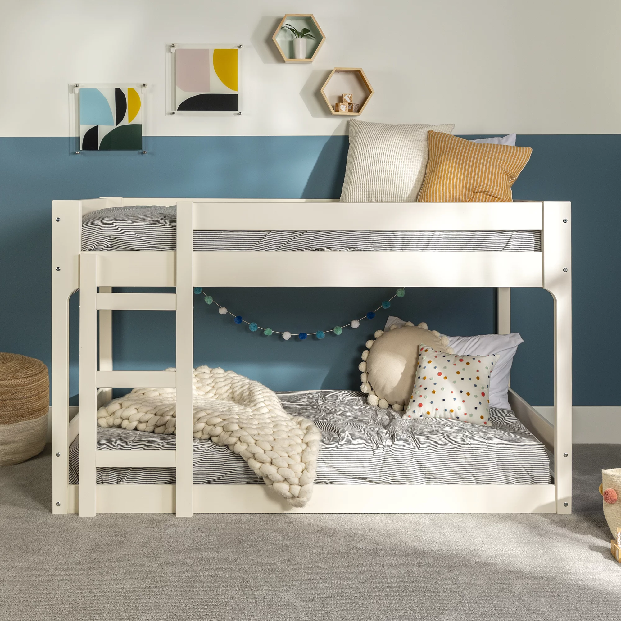 Walker Edison Modern Twin Over Twin Youth Bunk Bed, White