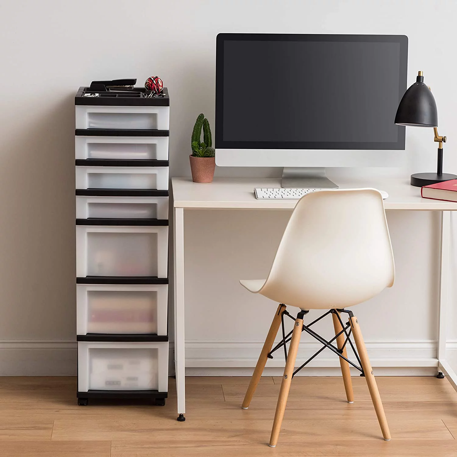 IRIS USA Medium 7-Drawer Storage Rolling Cart with Organizer Top, Black/Pearl