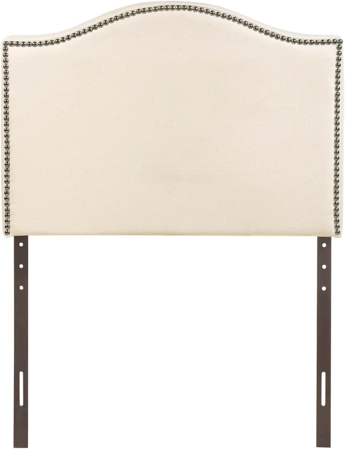 Linen Fabric Upholstered Headboard With Nailhead Trim And Curved Shape In Ivory
