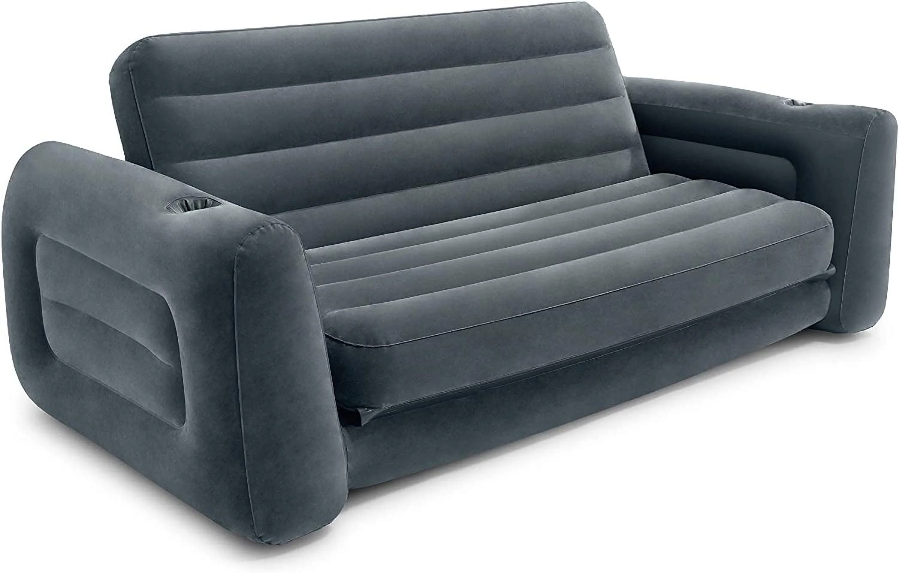HBBOOMLIFE 2 in 1 Inflatable Pull Out Sofa and Queen Size Air Bed Mattress with Cup Holders for Indoor and Outdoor Use for Adults (2 Pack) Charcoal Gray