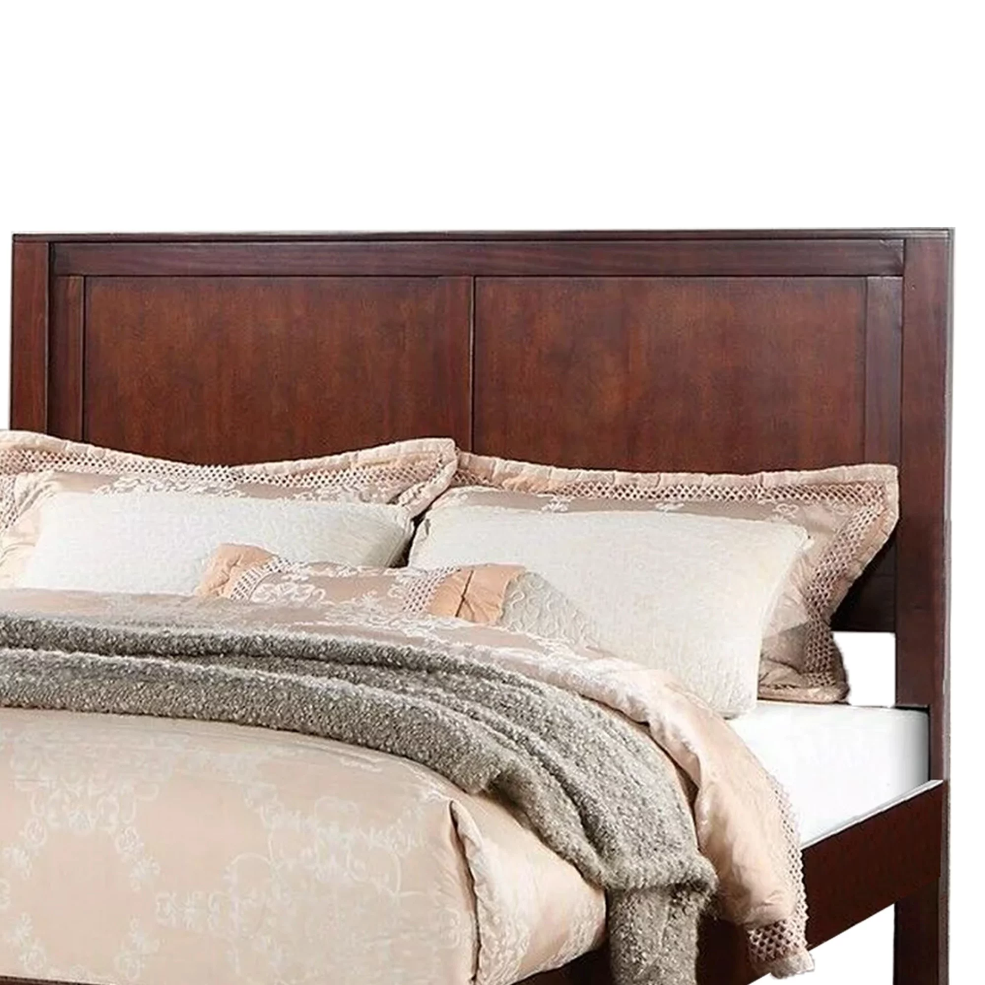 Benjara Kali Platform California King Bed, Rectangular Panel, Cherry Brown Wood