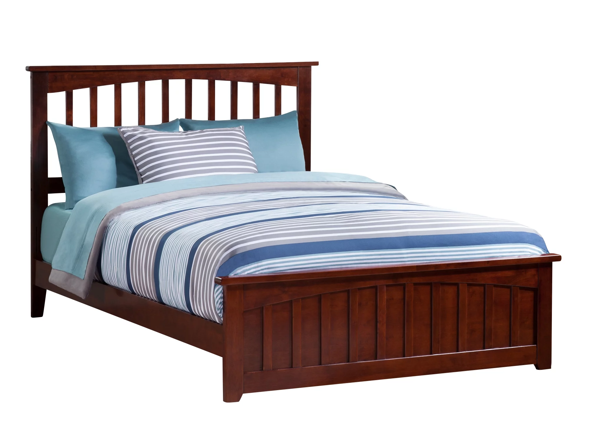AFI Mission Full Wood Platform Bed with Slatted Headboard and Footboard, Walnut