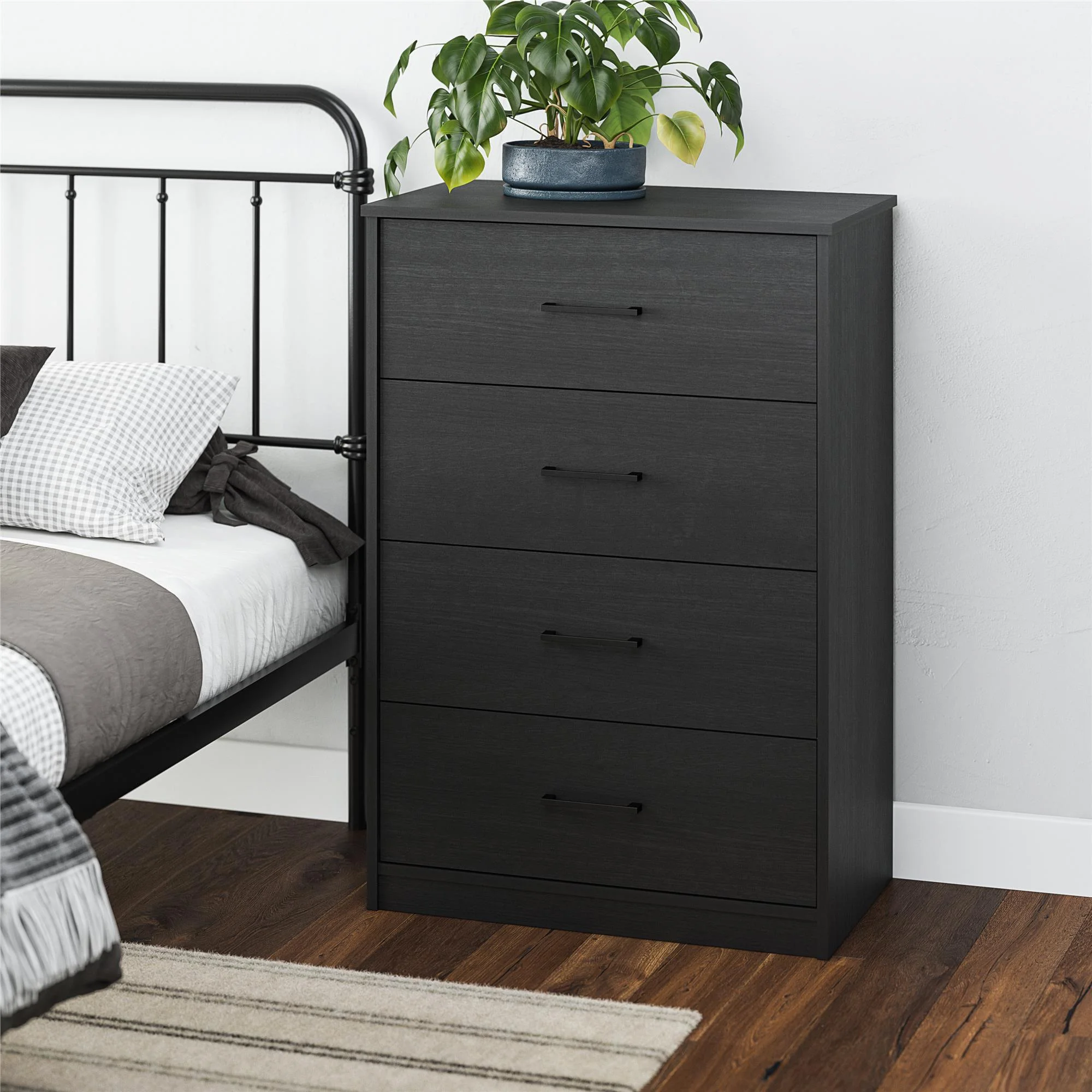 Ameriwood Home BrEZ Build Pearce 4 Drawer Dresser, Black Oak