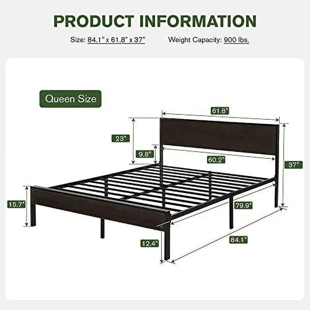 GEROBOOM Full Size Bed Frame with Wood Headboard and Footboard Platform  Heavy Duty Metal Frame with 12" Under Bed   No Box Spring Needed  Noise Free  Brown