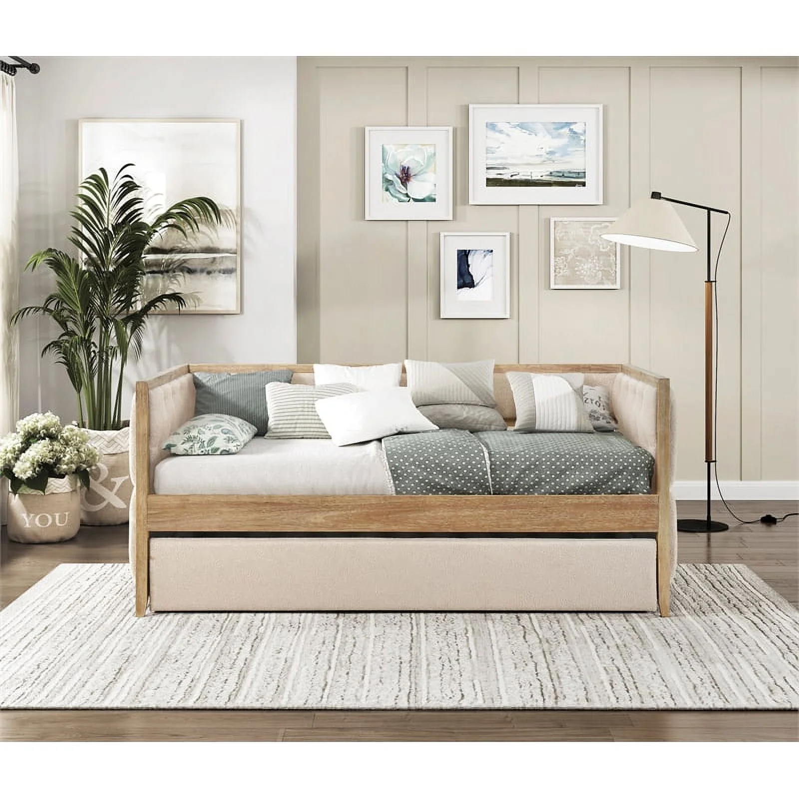 Pemberly Row Boucle Upholstered Daybed with Trundle in Beige