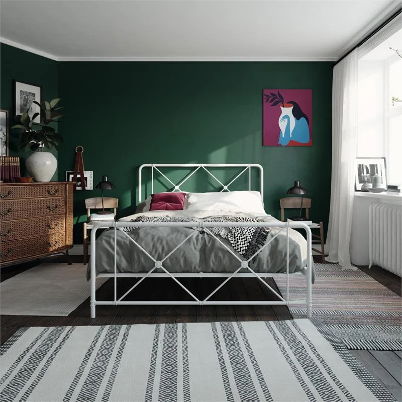 DHP Ally Full Metal Farmhouse Bed with Adjustable Base in White
