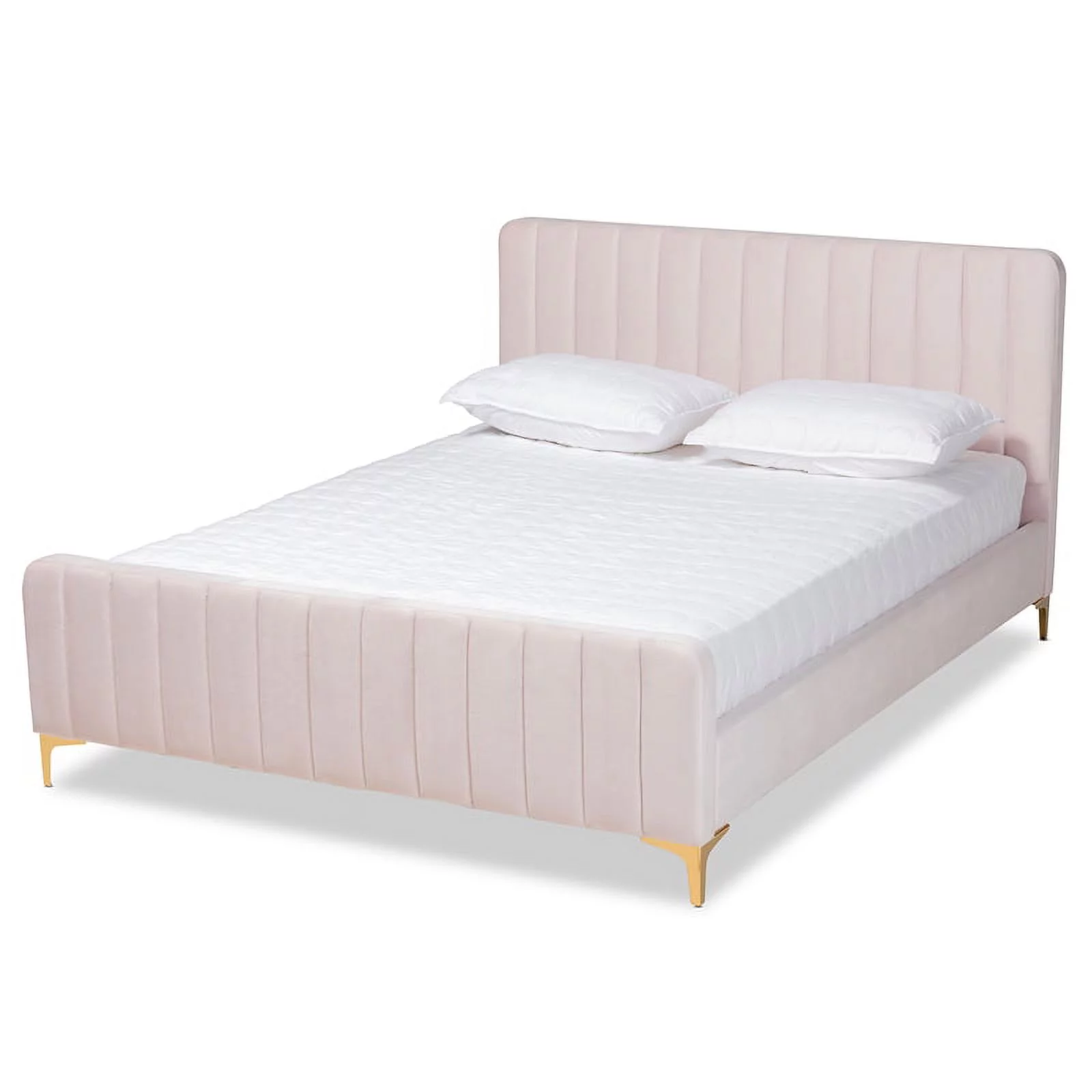 Bowery Hill Pink Fabric Upholstered and Gold Finished King Size Platform Bed