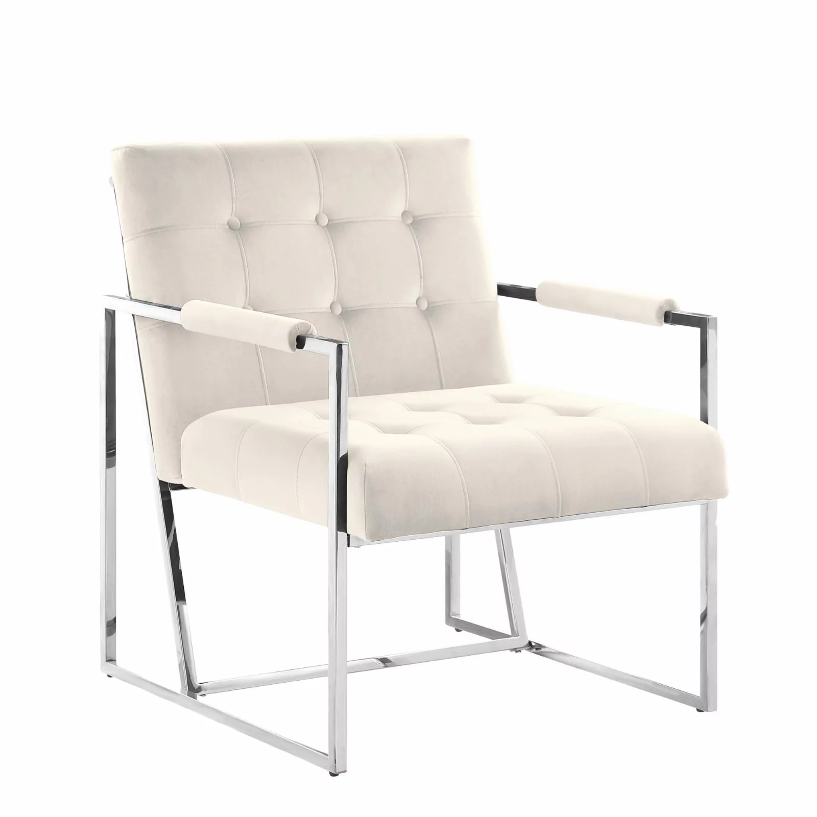 Louie Modern Velvet Tufted Arm Chair with Silver Frame