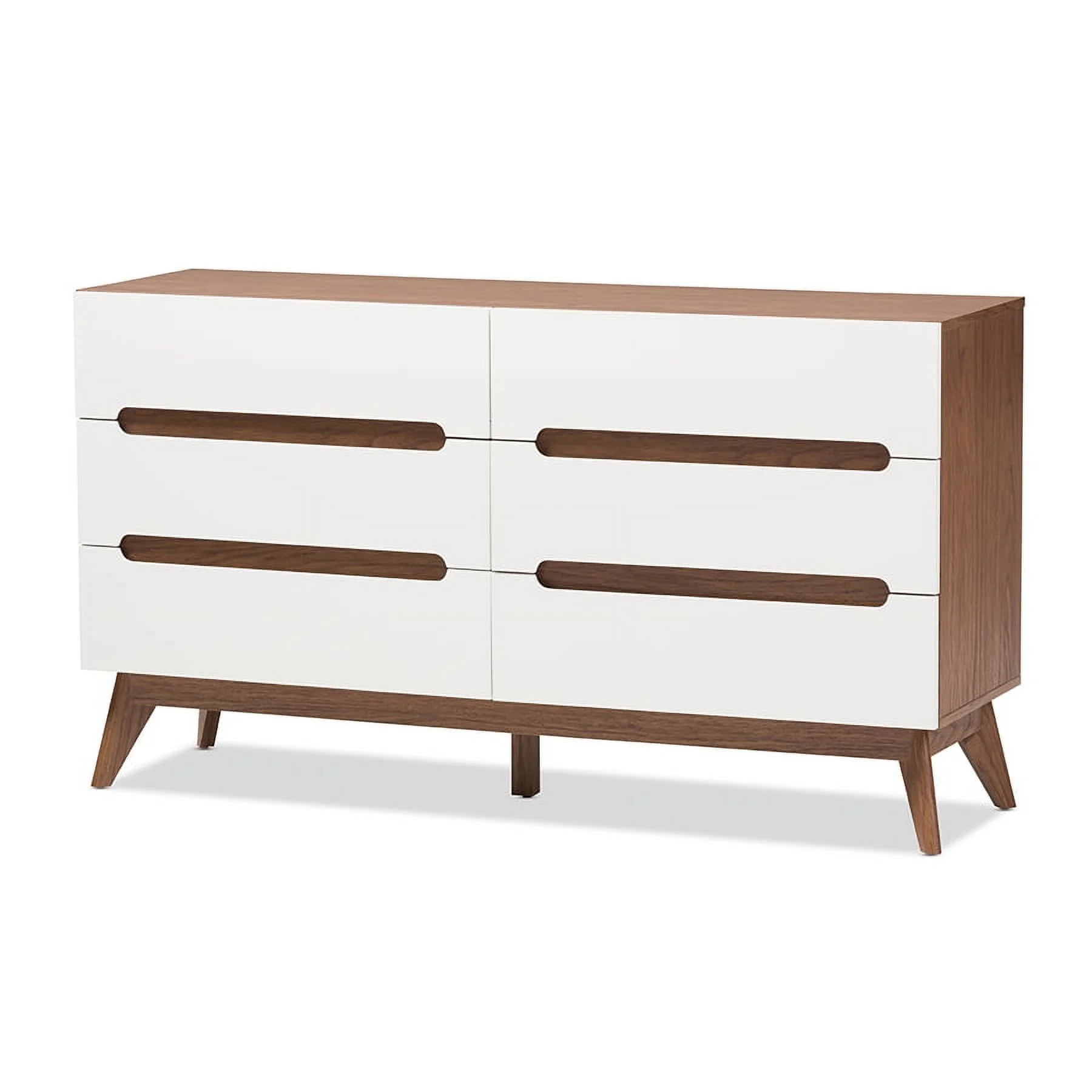 Baxton Studio Calypso Mid-Century Modern White and Walnut Wood 6-Drawer Storage Dresser