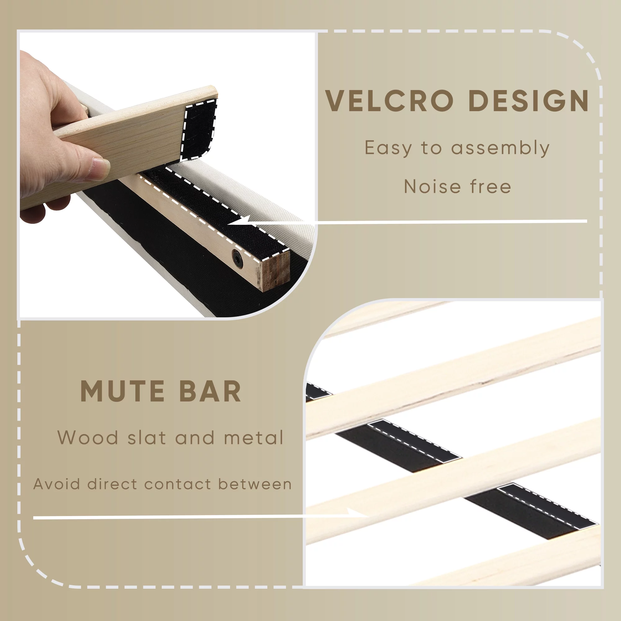 PAPROOS Upholstered Full Bed Frame, New Upgraded Fabric Platform Bed with Headboard, Strong Wooden Slats Support, Full Size Bed for Boys Girls Teens Adults, Holds 800lbs, No Box Spring Needed, Beige