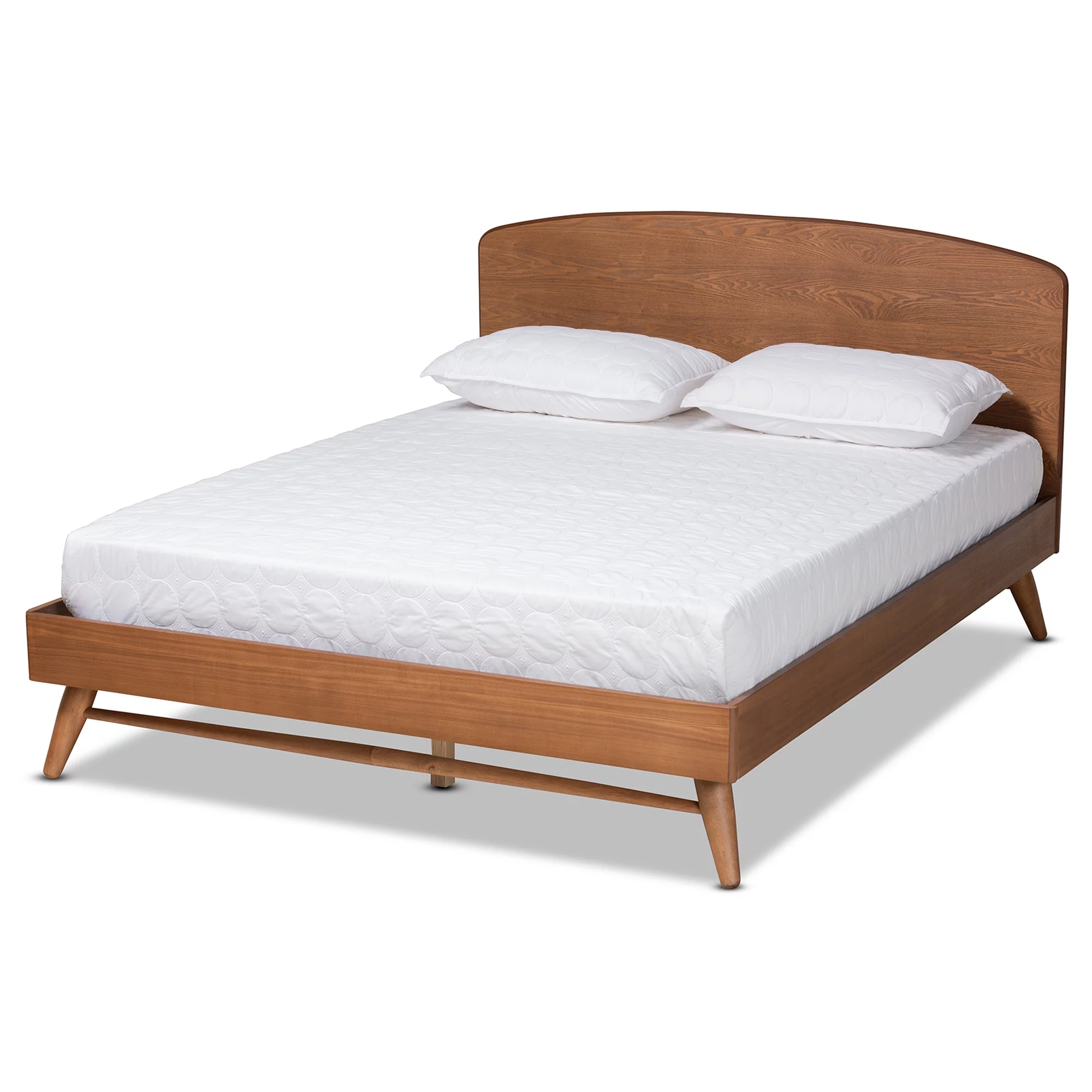 Baxton Studio Keagan Mid-Century Engineered Wood Back Support Platform Bed, Full, Walnut Brown