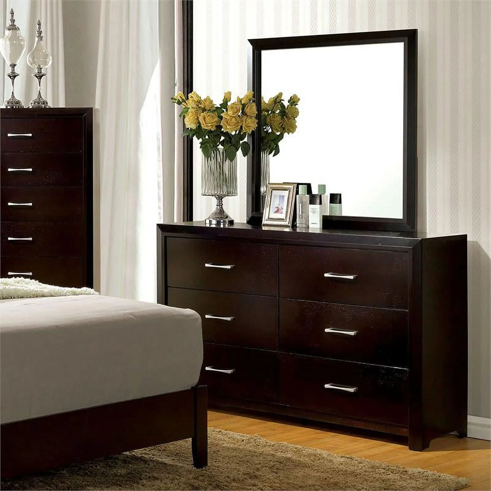 Furniture of America Barett Wood 6-Drawer Dresser and Mirror Set in Espresso