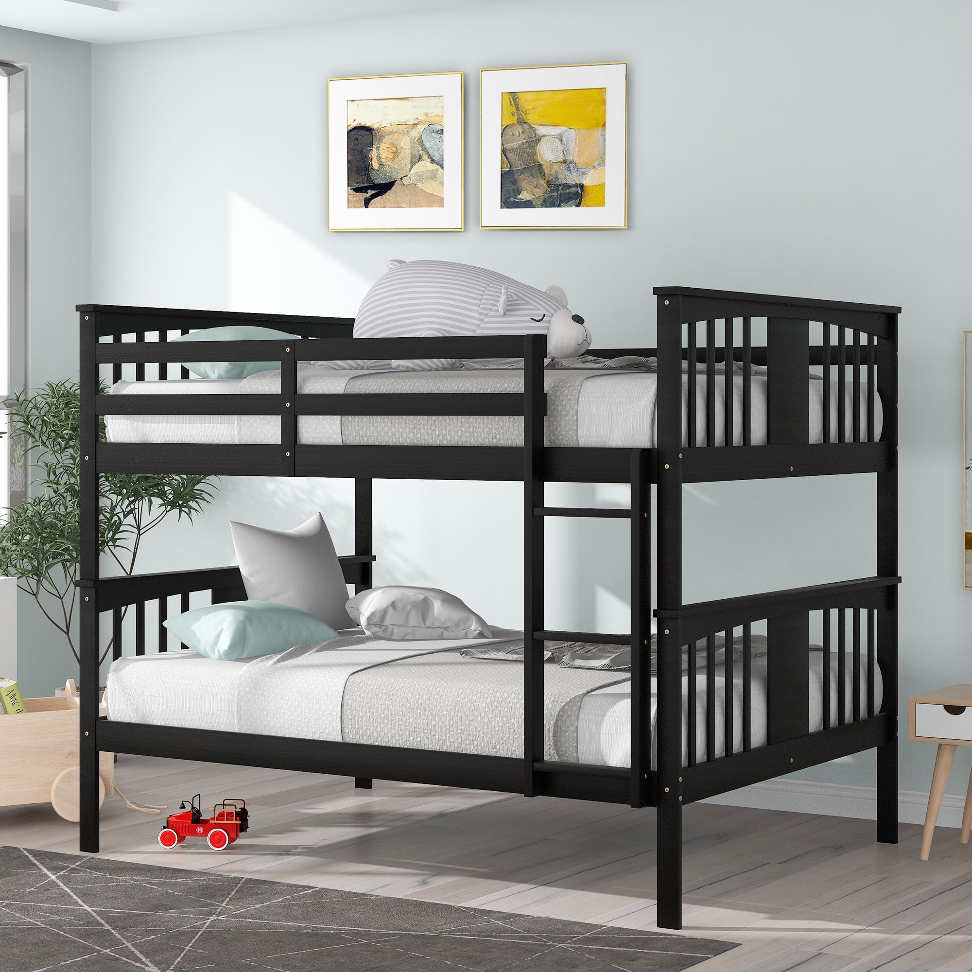 Dawn Whisper Full over Full Bunk Bed with Ladder for Bedroom, Guest Room Furniture, Espresso