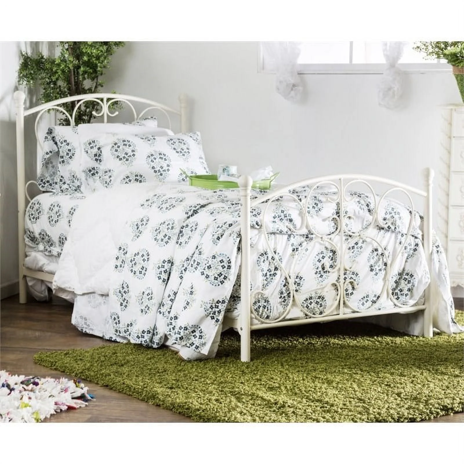 Roseberry Kids Modern Steel Metal Novelty Twin Panel Bed in White