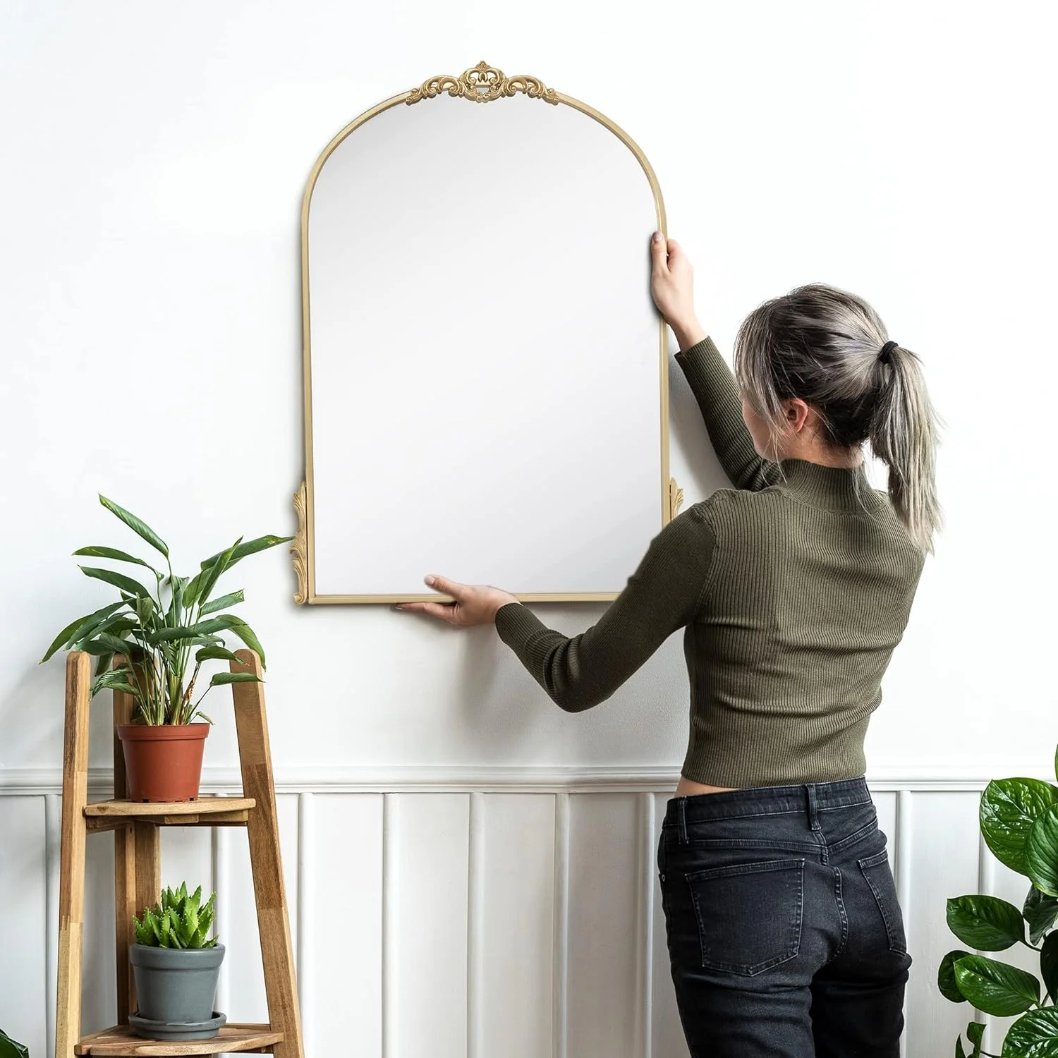 Wall Arch Mirror – Arch & Flourish - MDF Back Arched Ornate Mirror For Vanity, Living Room Or Event – Home Décor