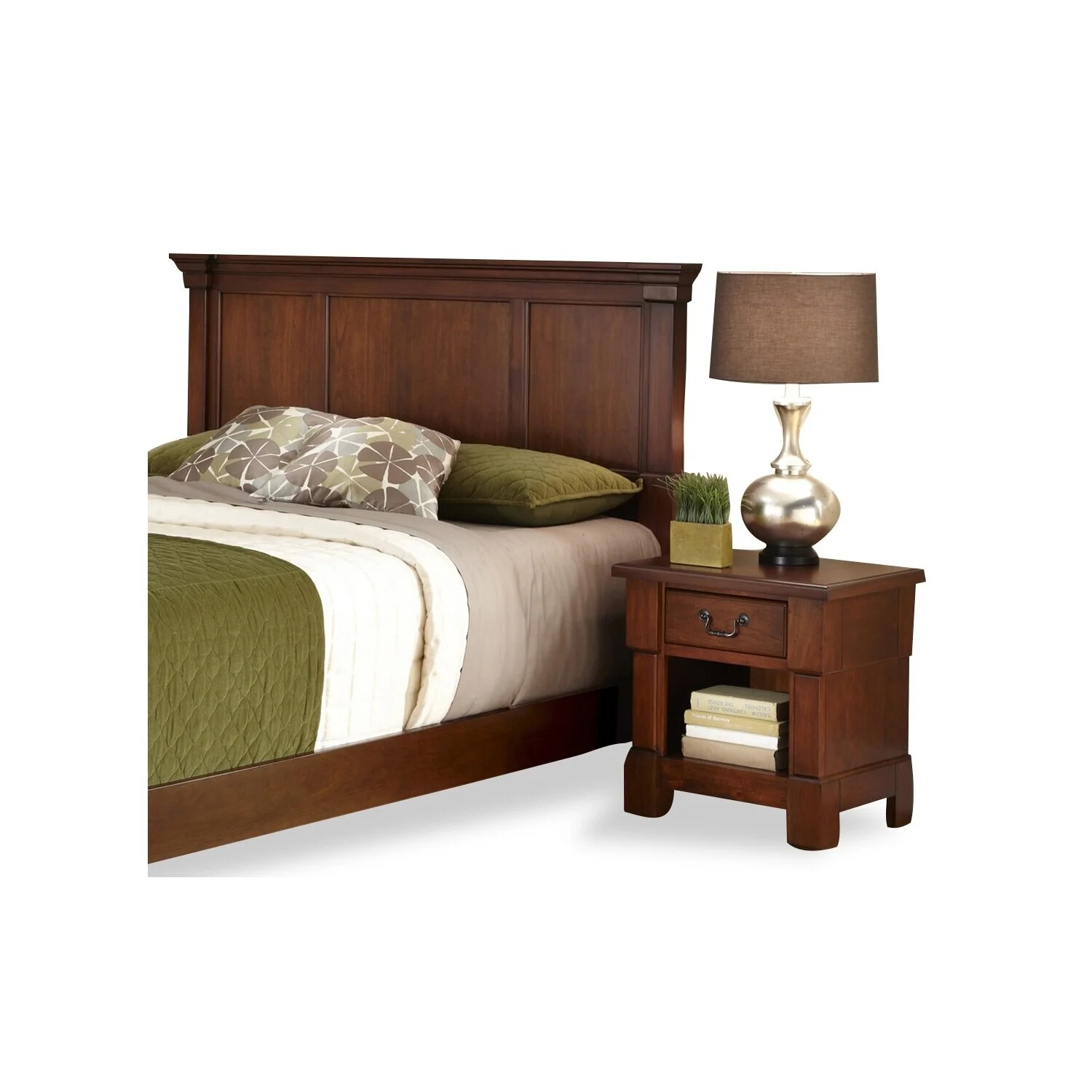 Homestock Rustic Ranch Brown Wood King Headboard And Nightstand