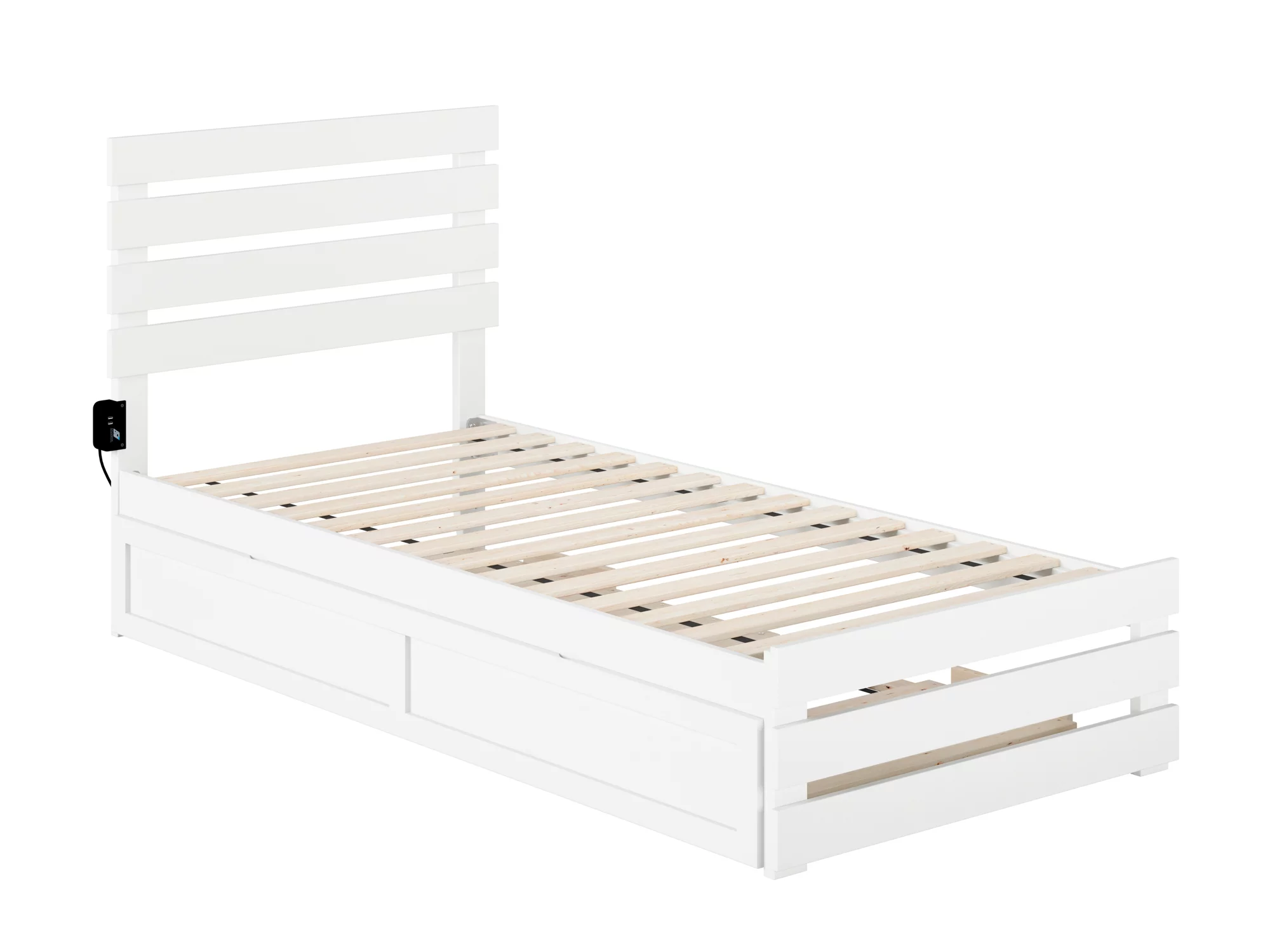 Oxford Twin Extra Long Bed with Footboard and USB Turbo Charger with Twin Extra Long Trundle in White