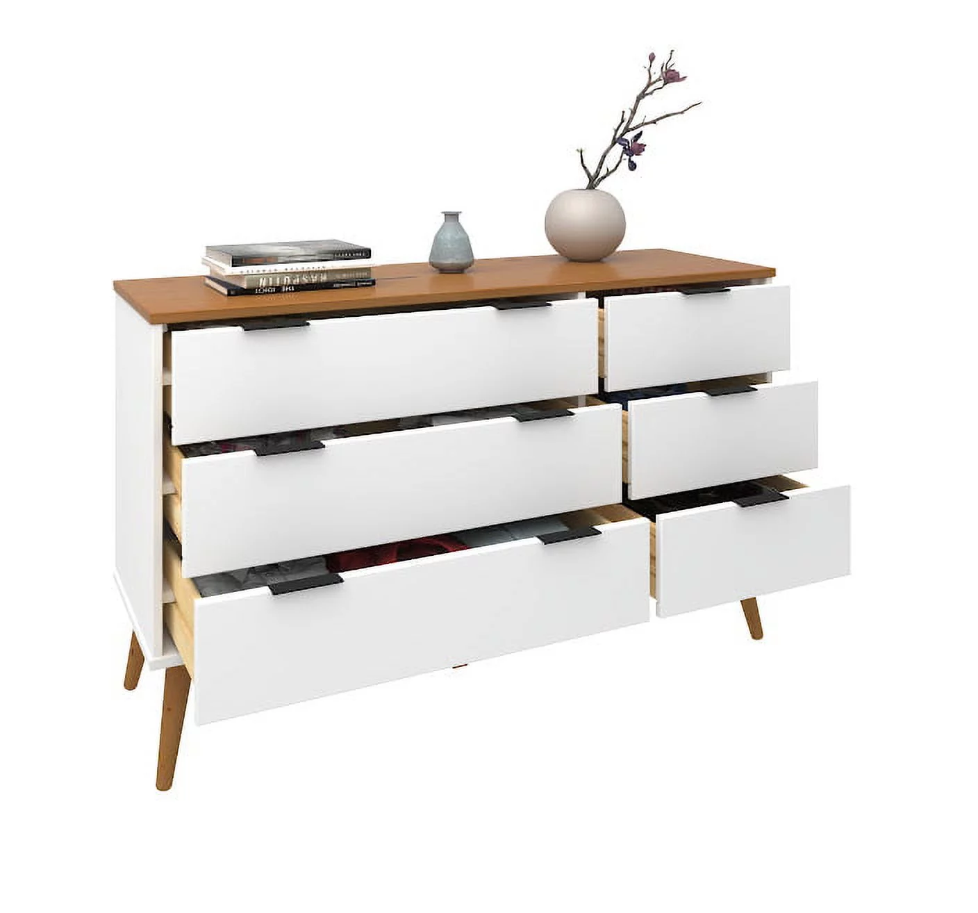 Alice 6 Drawers chest White/Caramel Solid Wood