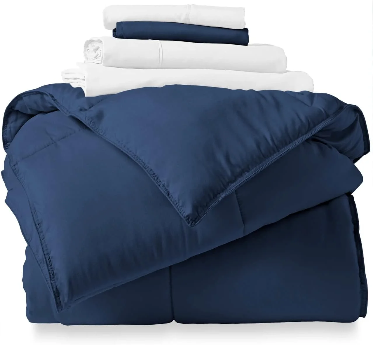 8 Piece Bed In A Bag Comforter Set Soft Complete Set Includes Bed Sheet (Queen, Navy)