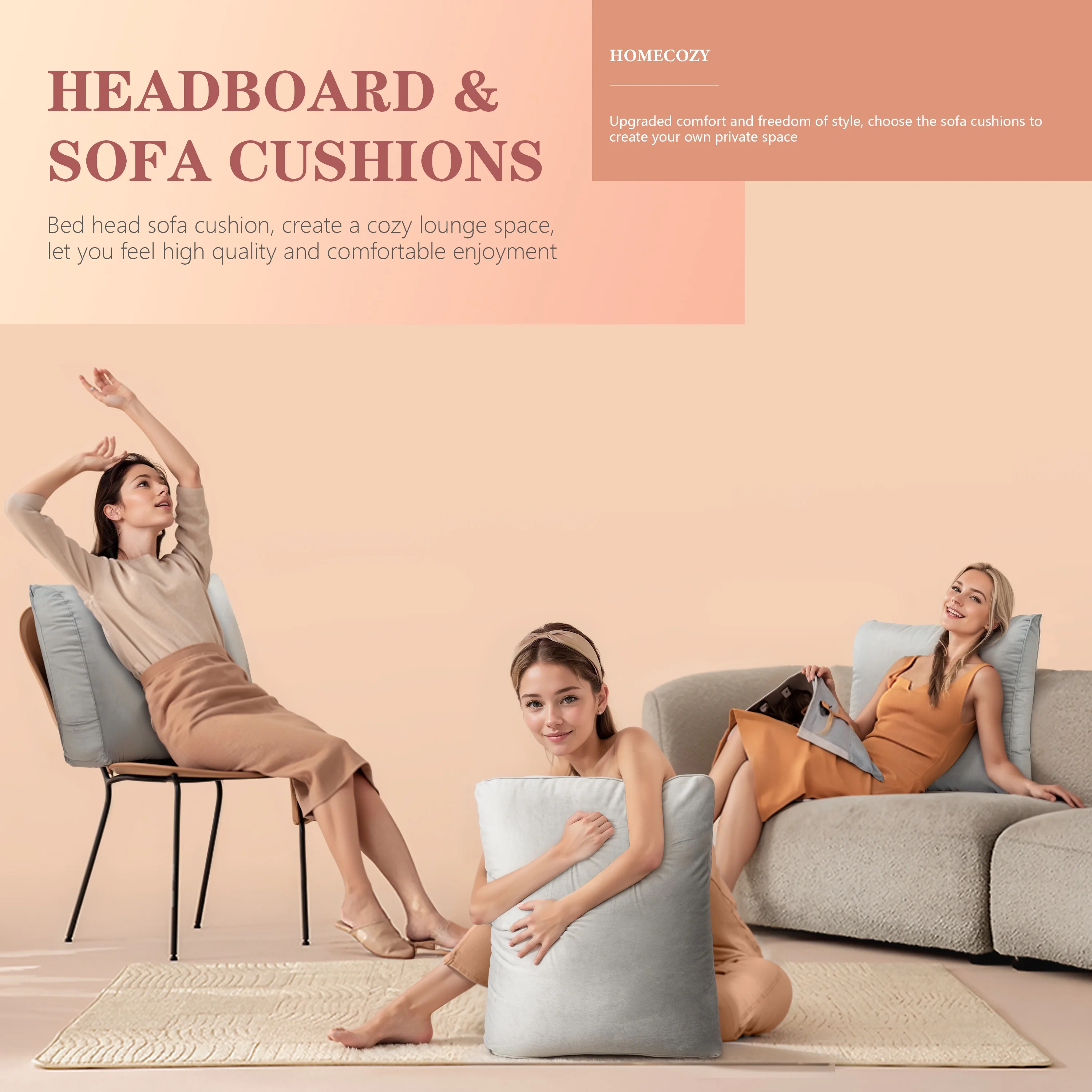 Rounuo Headboard Wedge Pillow Size Upgrade Bolster Reading Pillow Sofa Back Cushion Daybed Couch Backrest Bed Rest Back Support Tv Pillow for Sitting up in Bed Gray 24x5x20