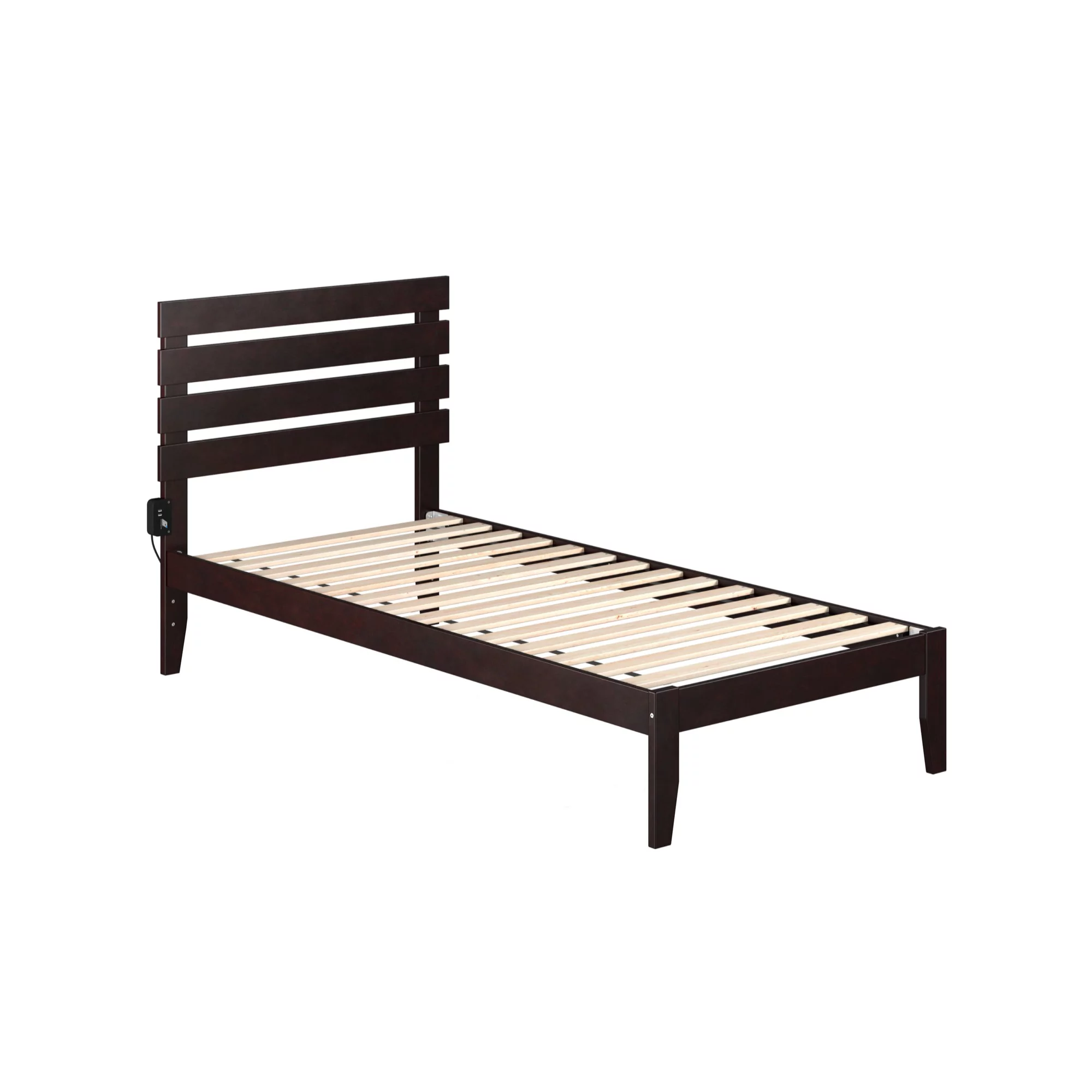 AFI Oxford Modern Solid Wood Twin XL Bed with USB Charger in Espresso