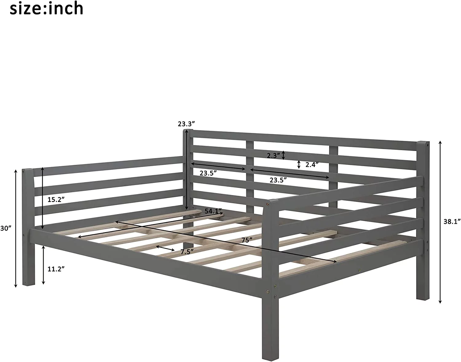 Gray Full Size Daybed Frame, Wood Full Day Bed Wih Wood Sla Suppor, Full Bed Frame, Full Size Sofa Bed For Bedroom, Livig Room, o Box Sprig eeded, (Full, Gray)