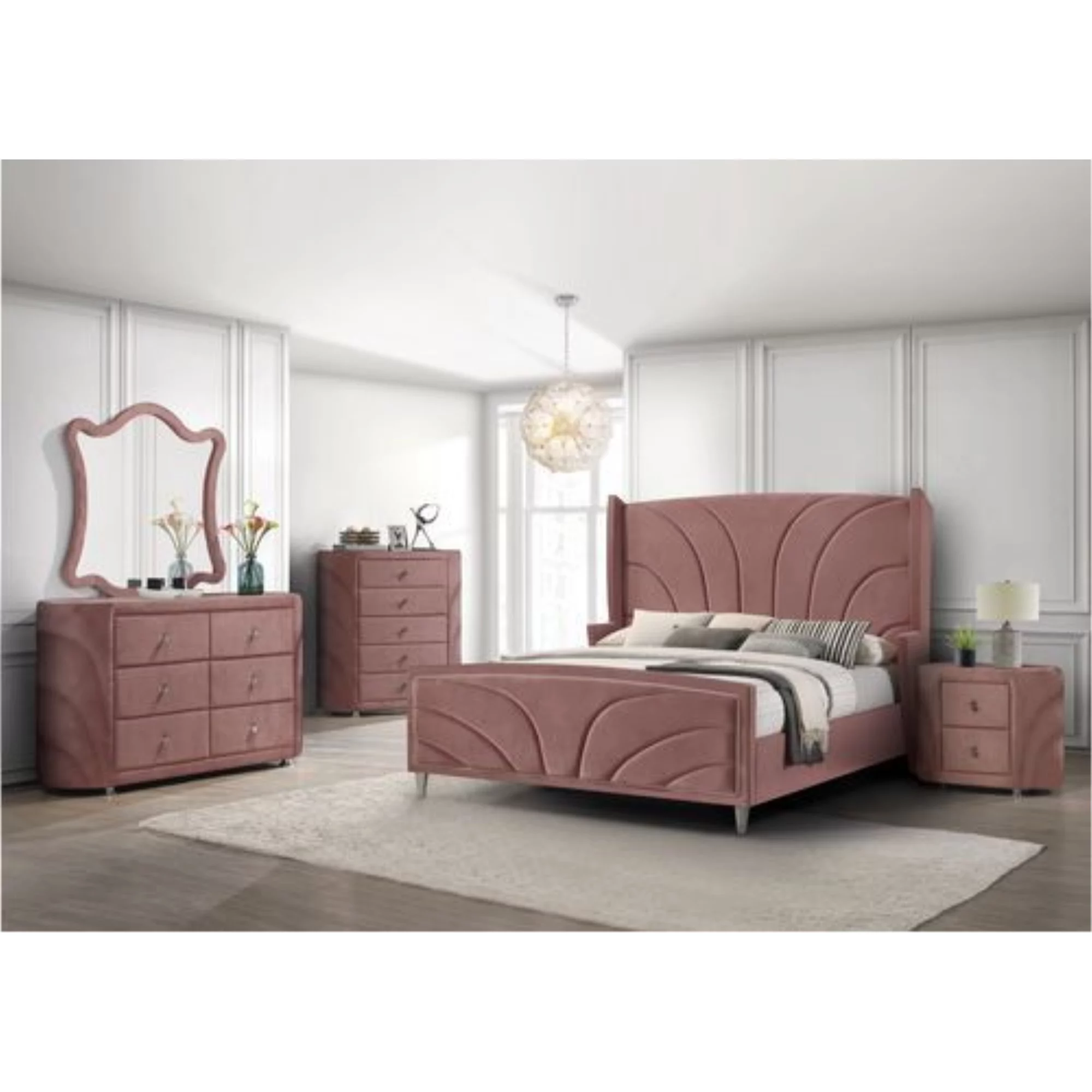 ACME Salonia Upholstery Eastern King Bed in Pink