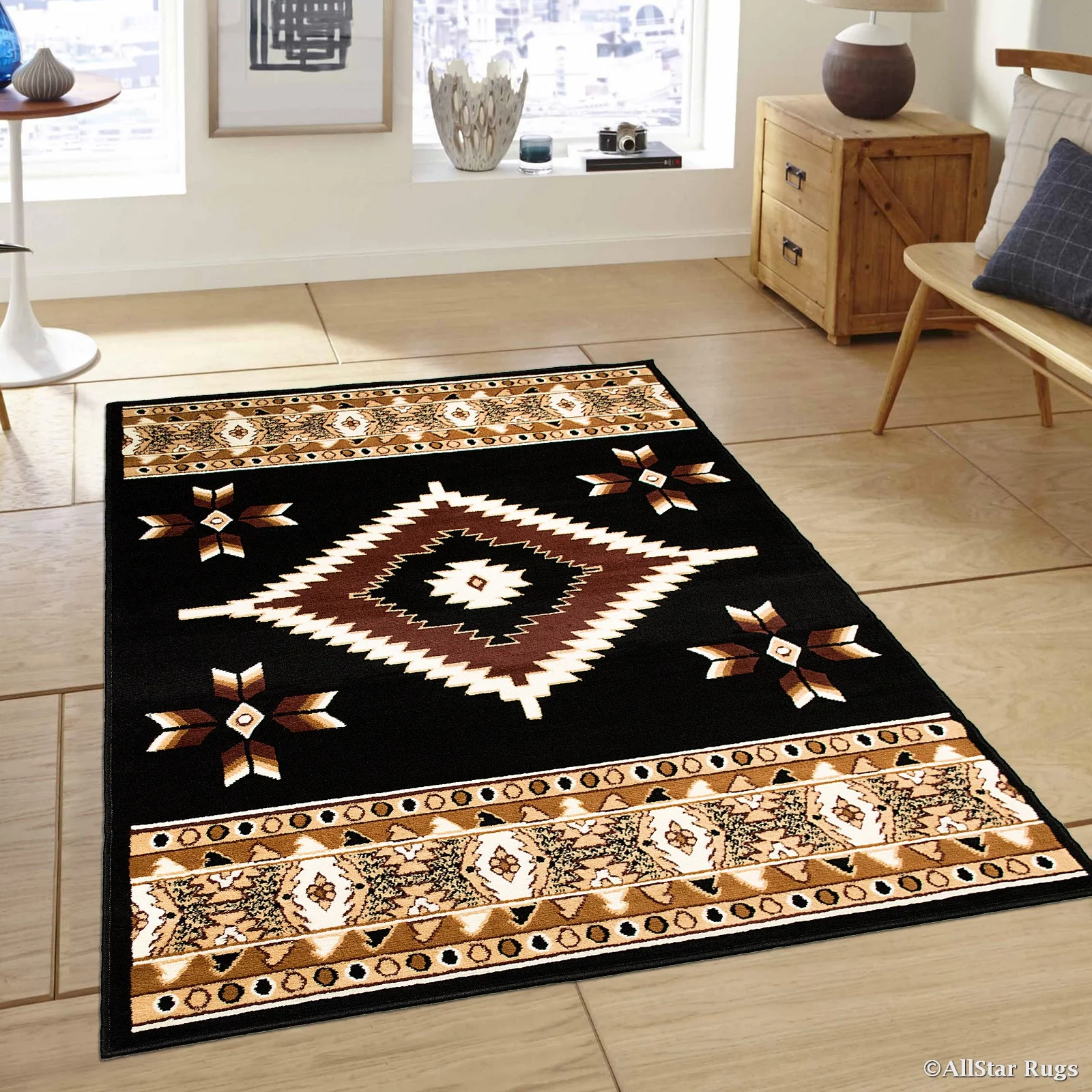 Allstar Black Woven High Quality Rug. Traditional. Persian. Flower. Western. Design Area Rug (7' 7