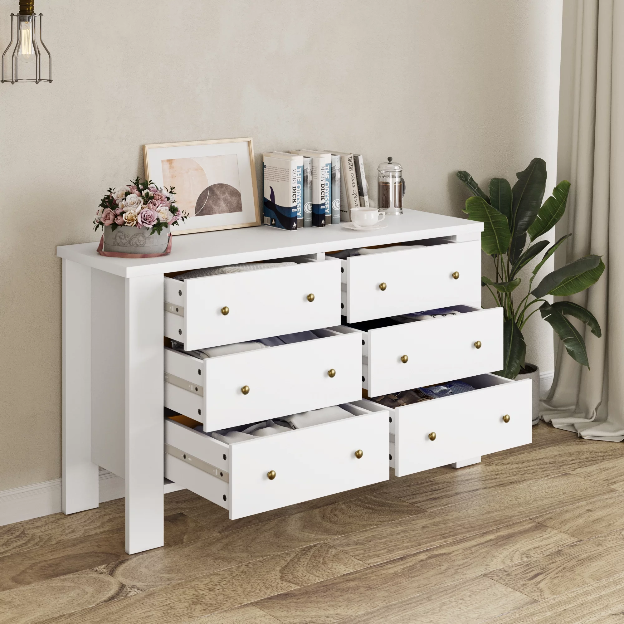 Tropow Dresser with 6 Drawers, Chest of Drawers with Deep Drawers, Organizer Units for Clothing Closet, Bedroom, Living Room, White