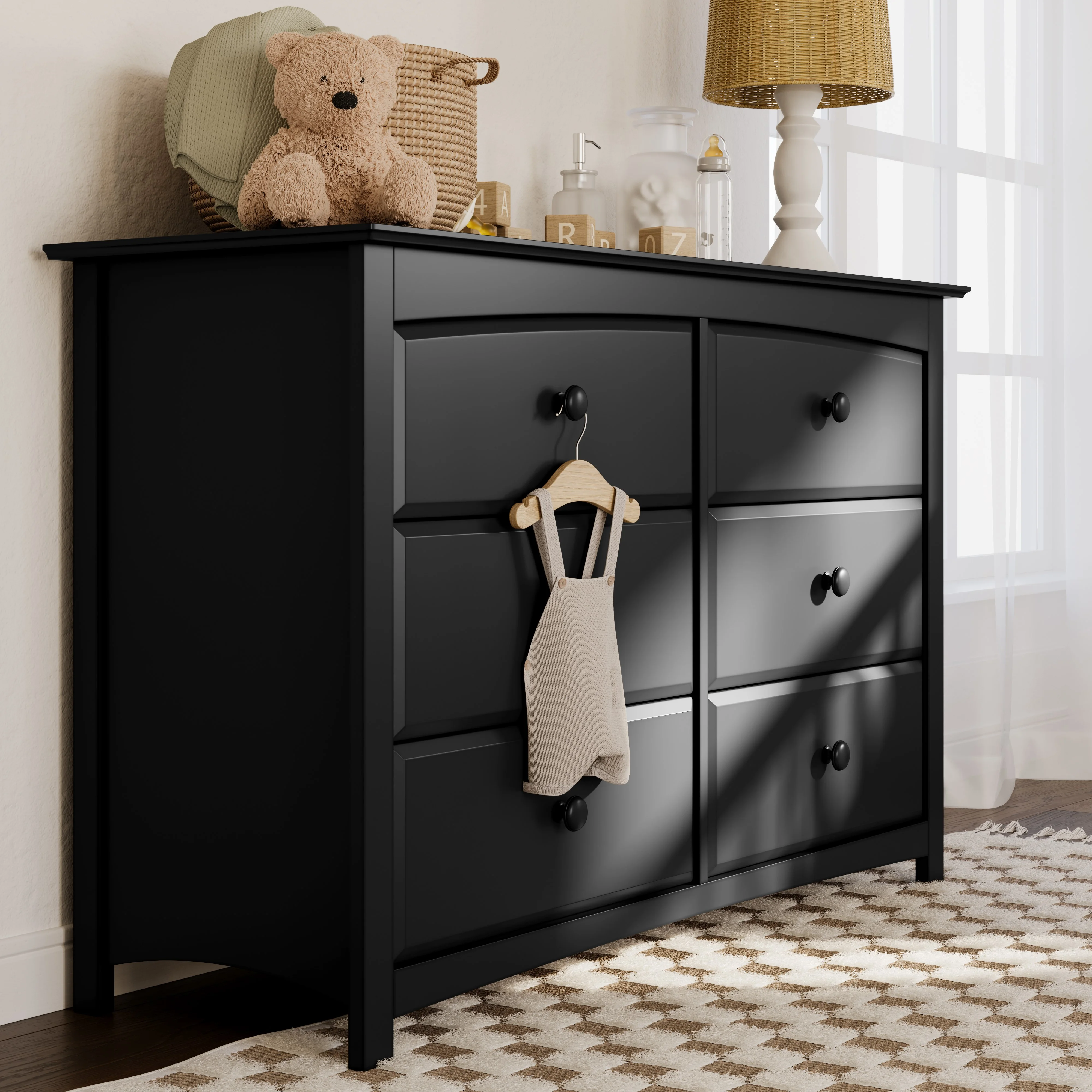 Storkcraft Kenton 6 Drawer Kids and Baby Double Dresser Black