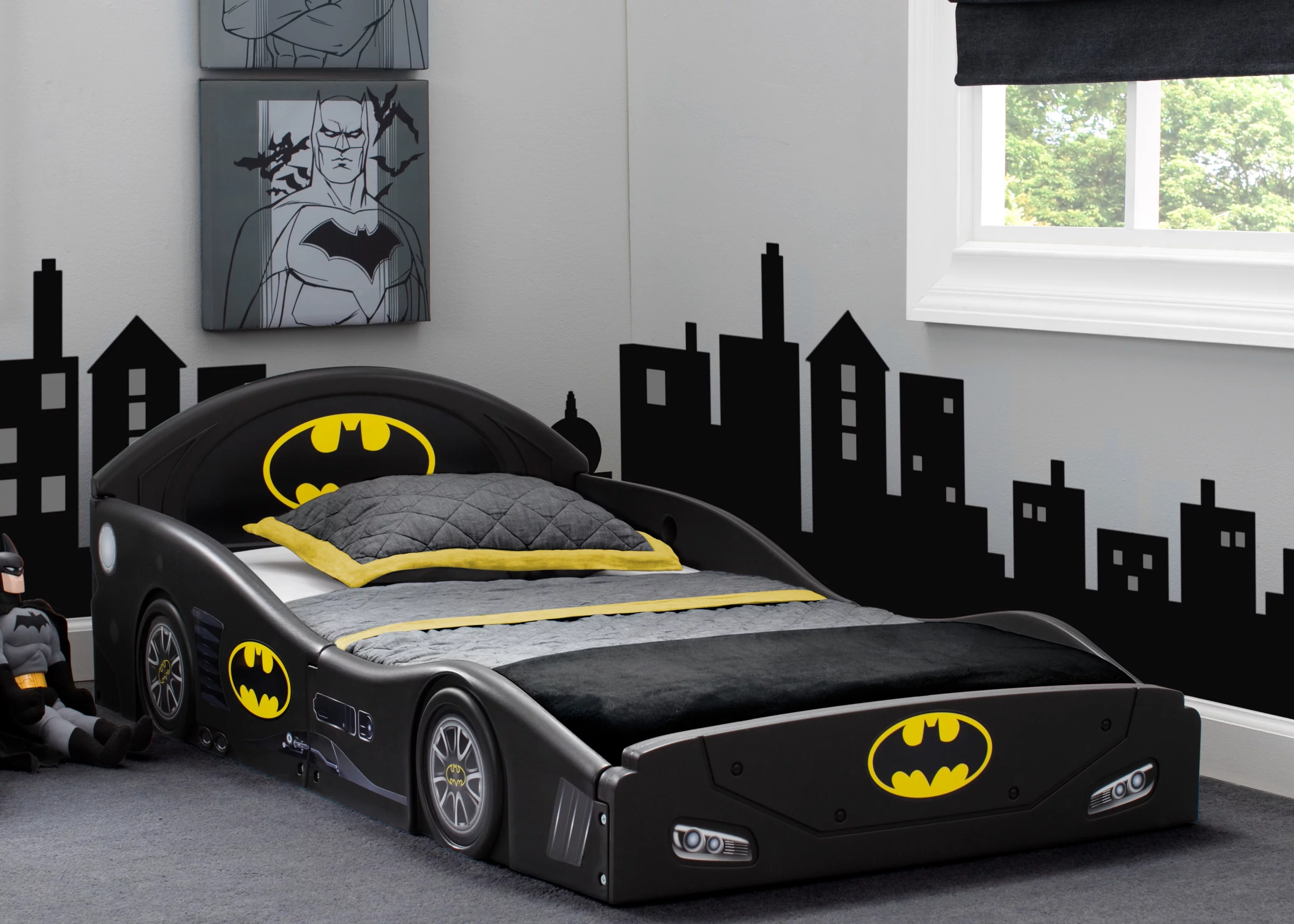 Batman Batmobile Car Sleep and Play Toddler Bed with Attached Guardrails by Delta Children