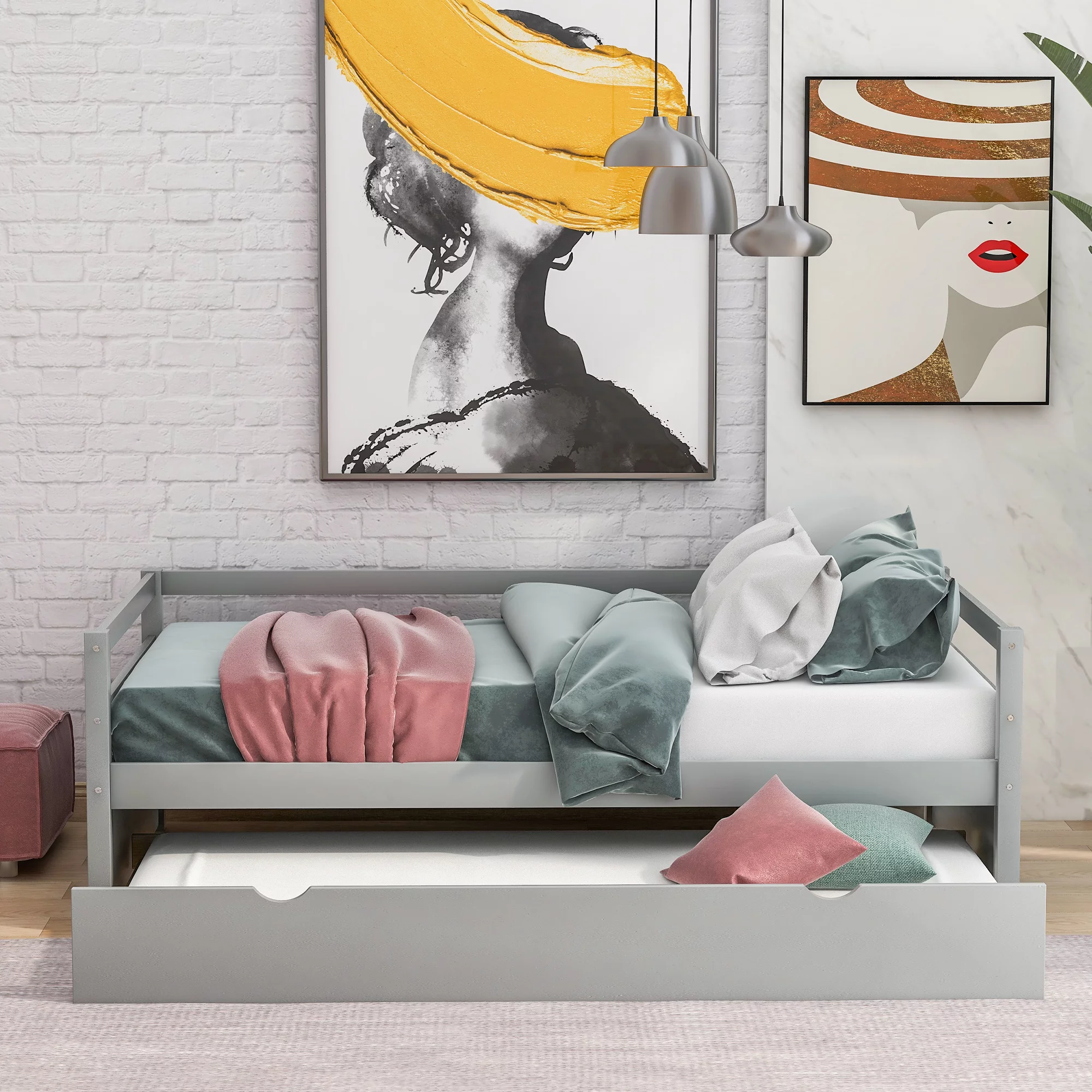 Sofa Bed with Caster Frame Kit, Single Size, Gray 79.5''L*83.4''W*30''H