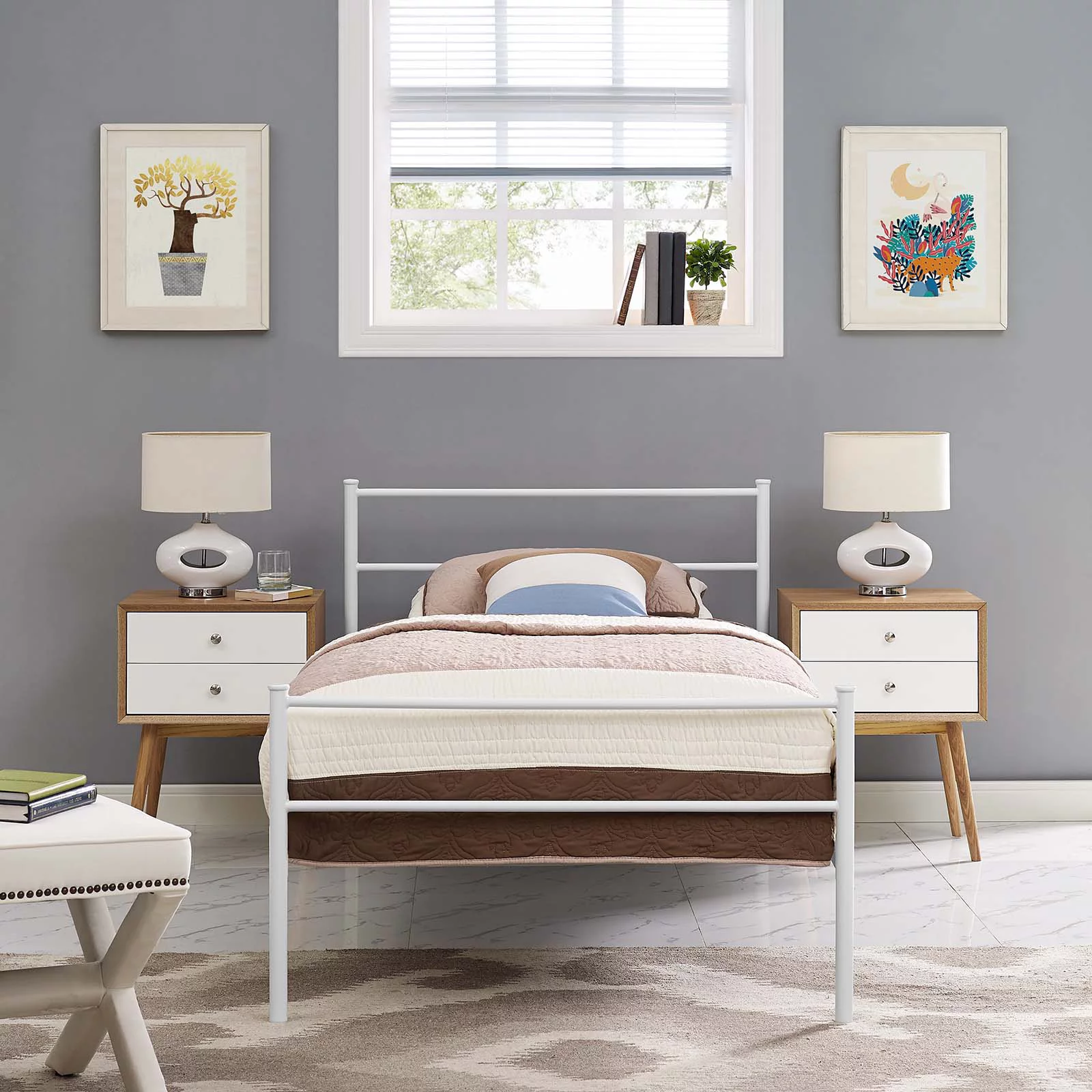 Mod Uptown Modern Metal Platform Bed, Twin, White