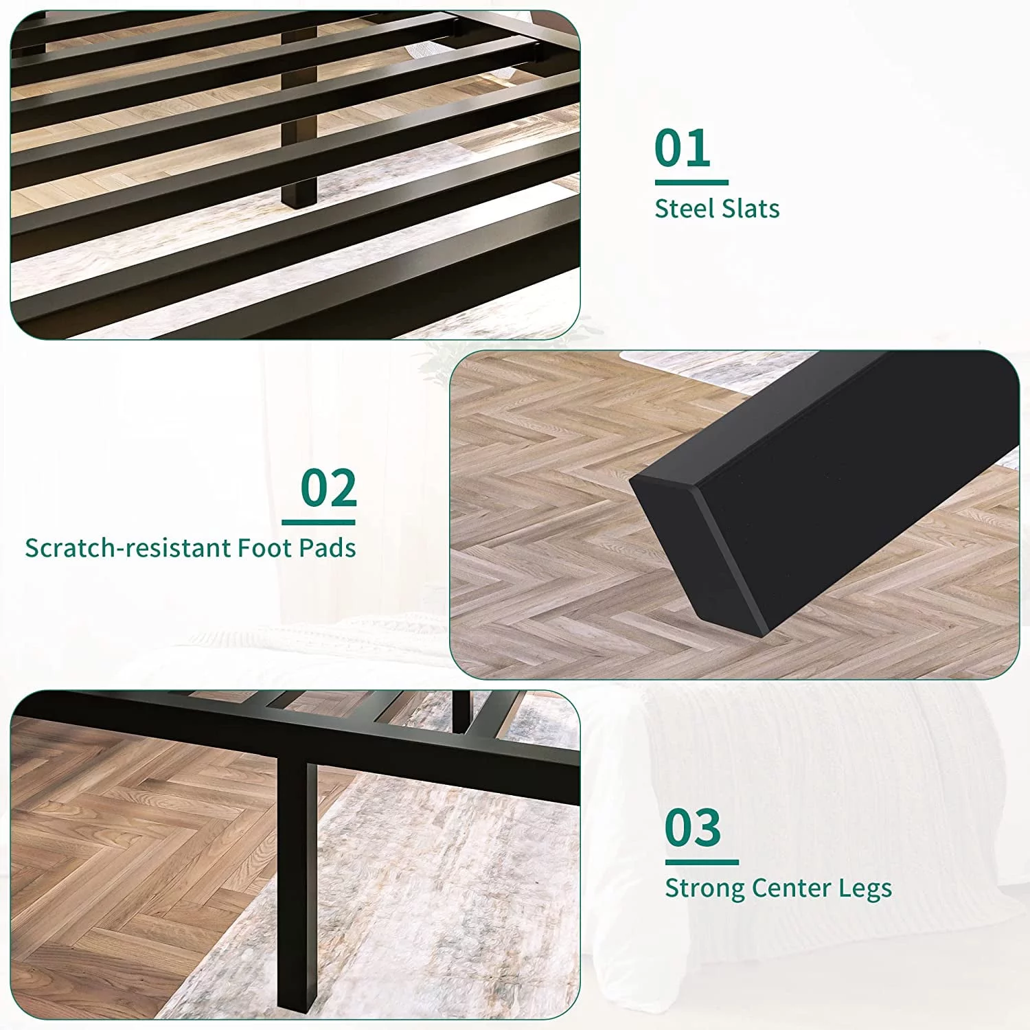 Dextrus Twin Size Metal Bed Frame with Modern Headboard No Box Spring Needed Easy-Assembly for Kids, 300 lbs Load Capacity，Black